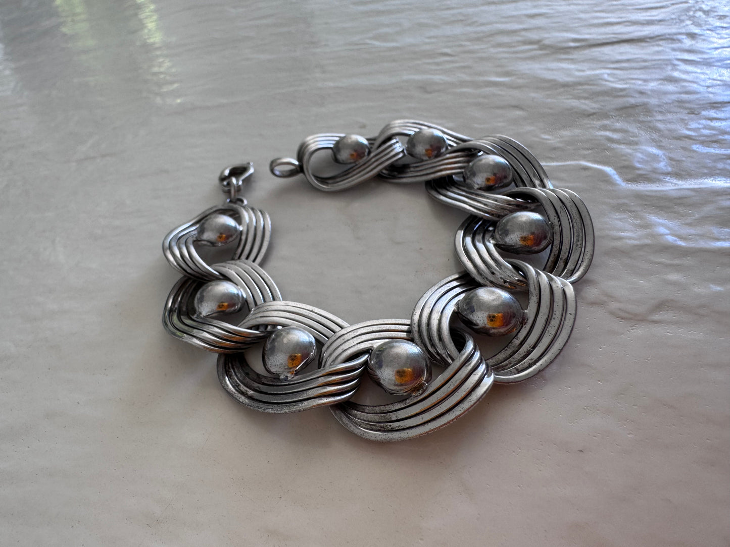 Estate vintage 1950s Harry S Bick sterling silver modernist geometric link bracelet mid-century designer jewelry