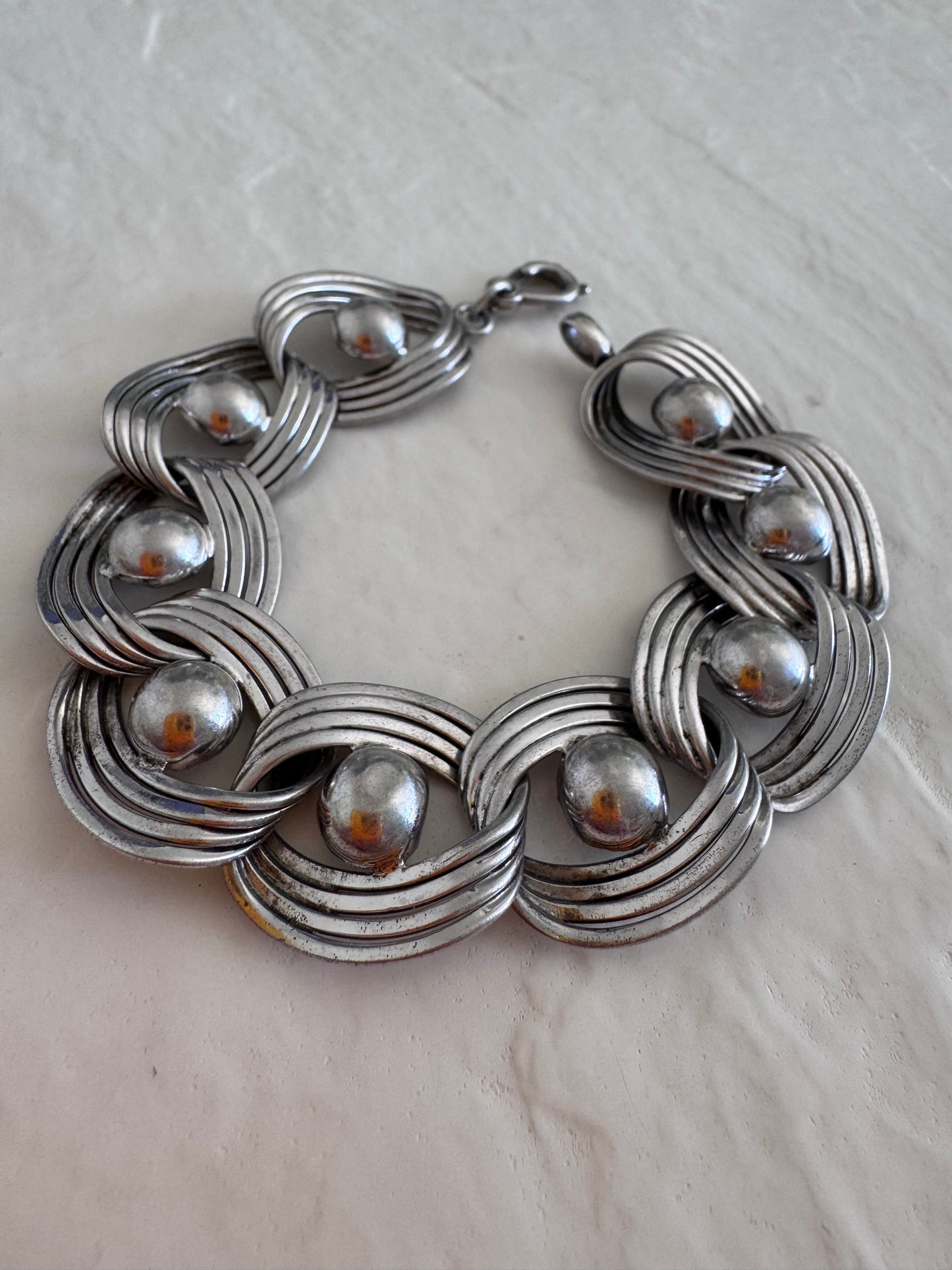 Estate vintage 1950s Harry S Bick sterling silver modernist geometric link bracelet mid-century designer jewelry