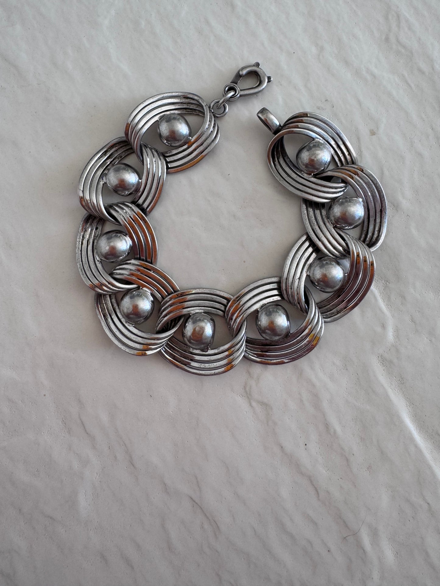 Estate vintage 1950s Harry S Bick sterling silver modernist geometric link bracelet mid-century designer jewelry