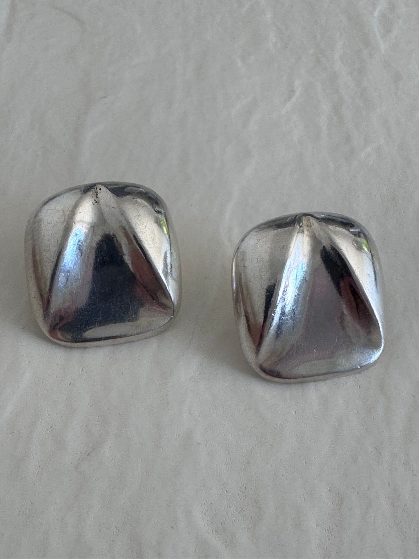 Estate vintage 1980s sterling silver puffy abstract geometric post earrings sculptural post-modern design