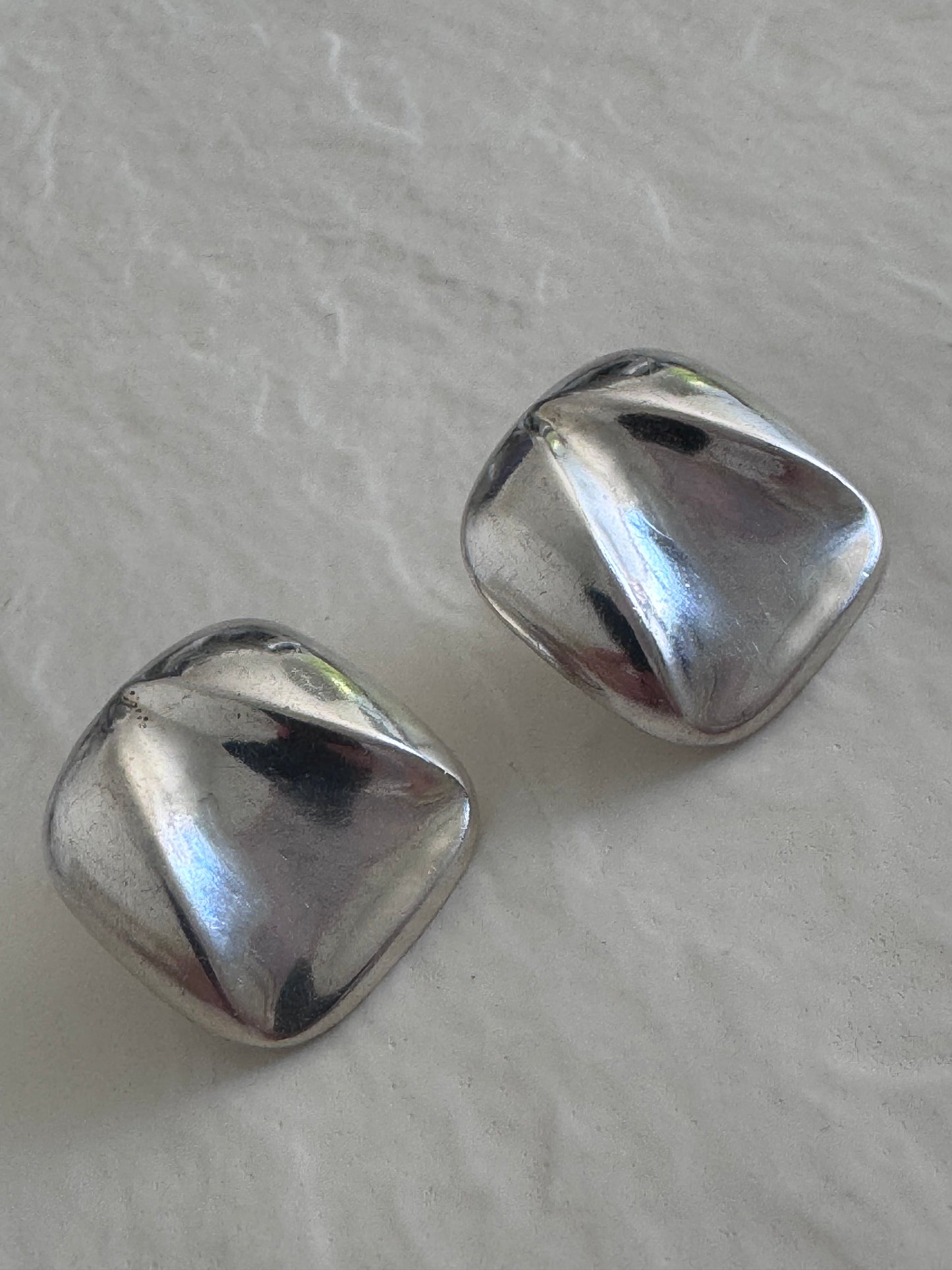 Estate vintage 1980s sterling silver puffy abstract geometric post earrings sculptural post-modern design
