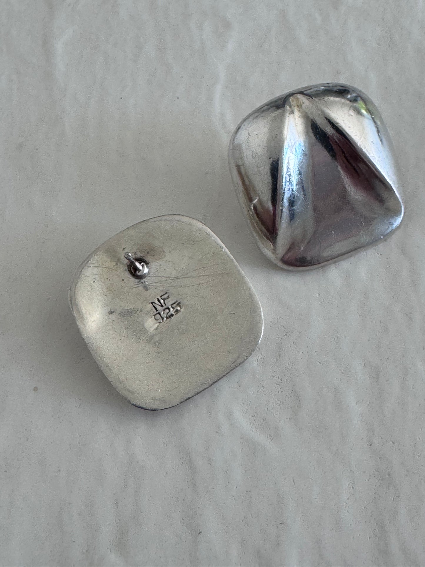 Estate vintage 1980s sterling silver puffy abstract geometric post earrings sculptural post-modern design