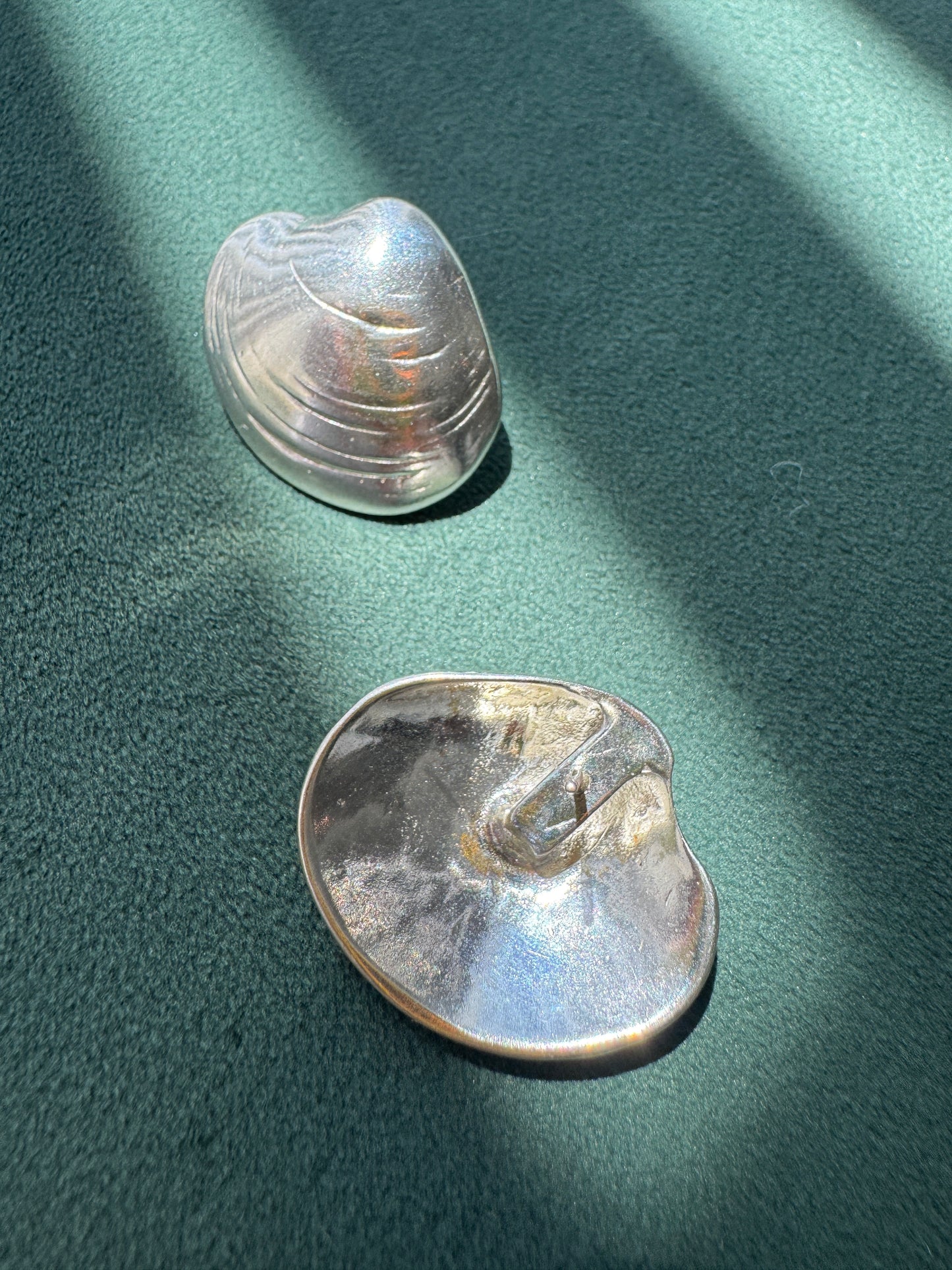 Vintage Sterling Silver Large Clam Shell Post Earrings Sculptural Modernist Design