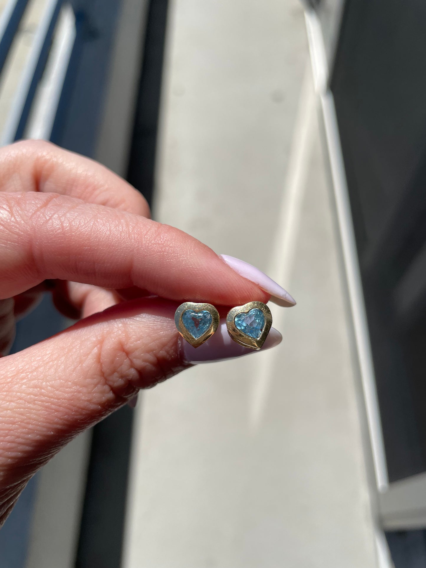 Blue Topaz and 14k Heart Stud Earrings