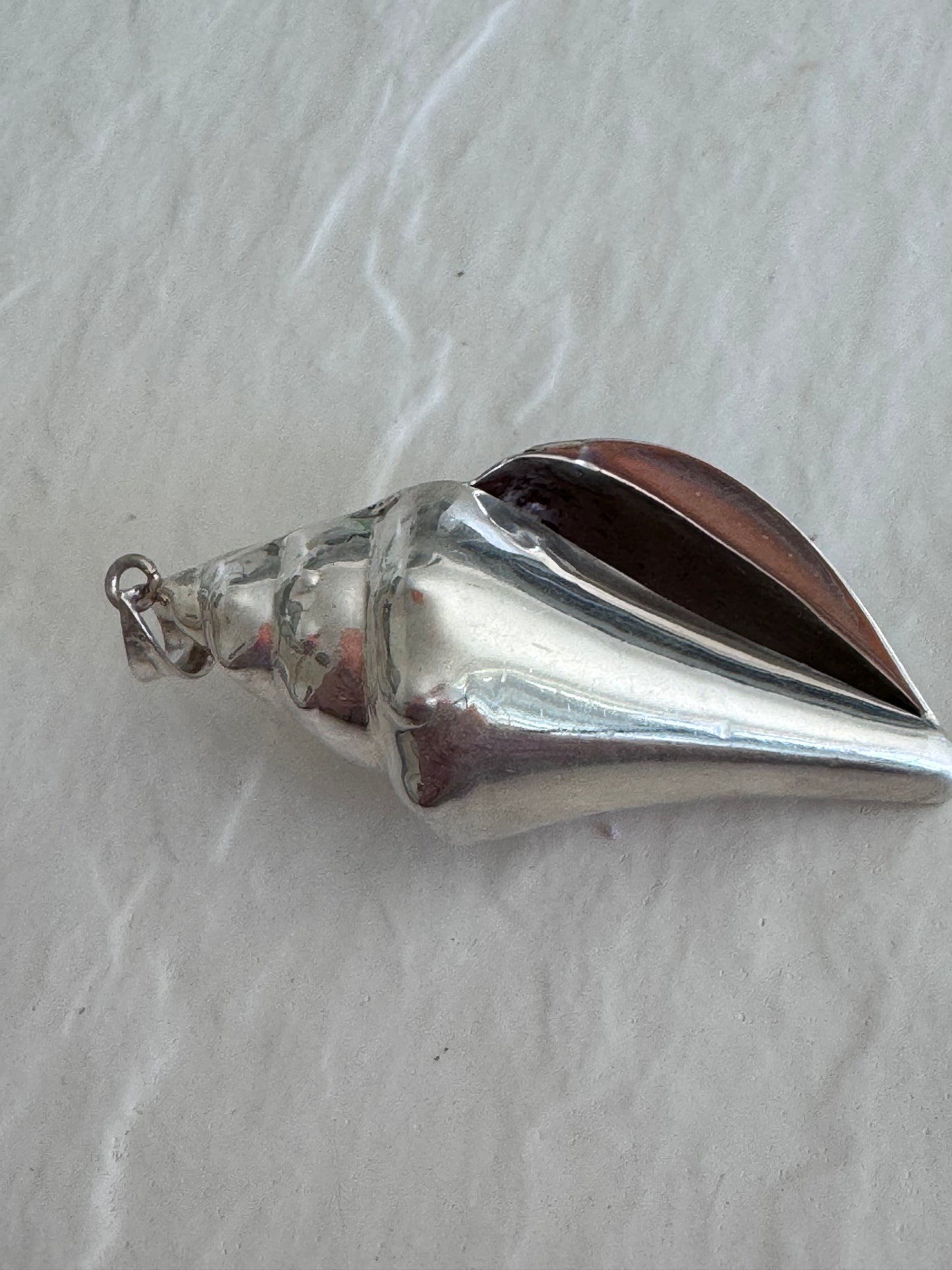 Estate Vintage Sterling Silver Large Conch Shell Pendant with Chain