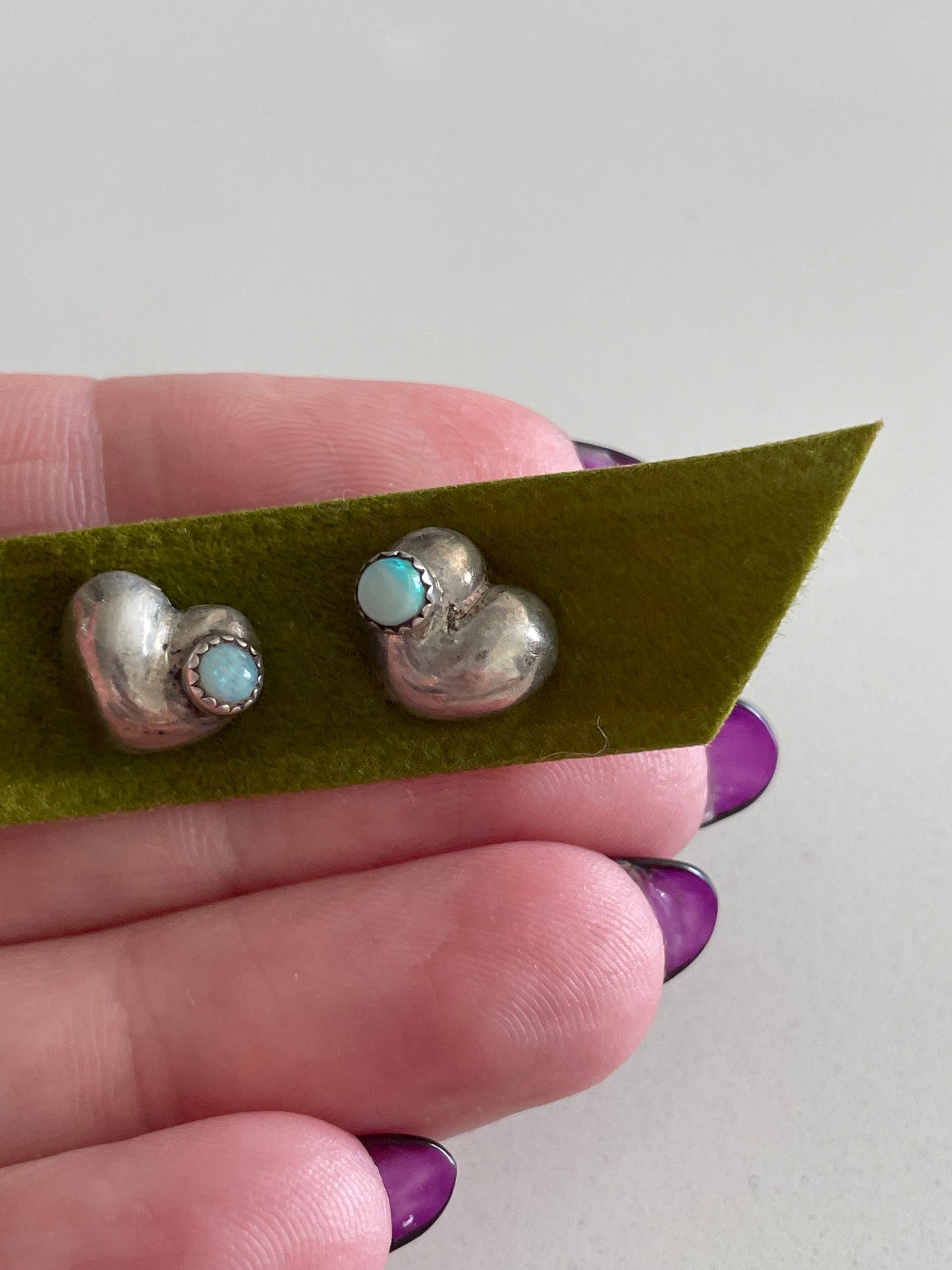 Small Opal Heart Stud Earrings