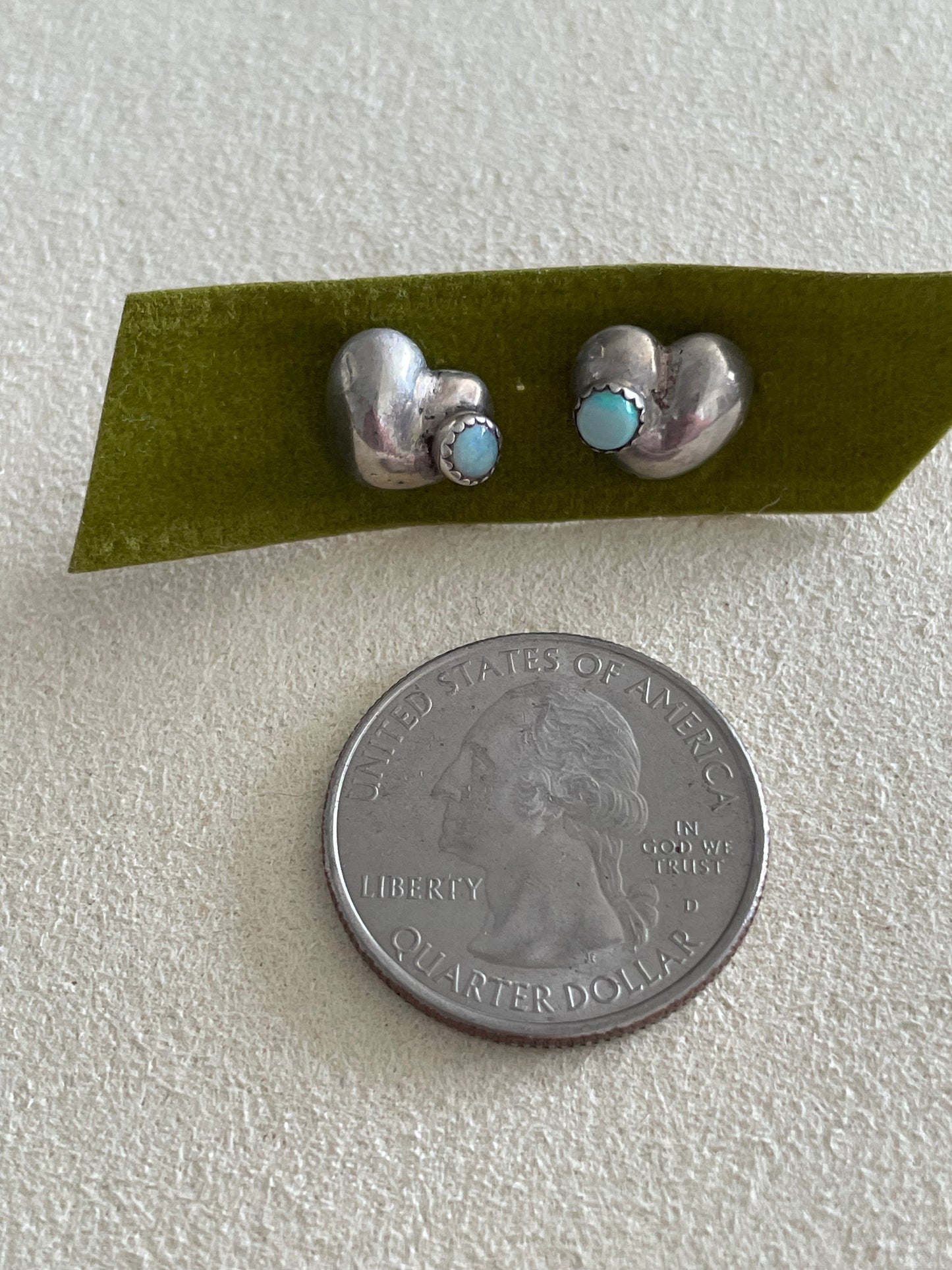 Small Opal Heart Stud Earrings