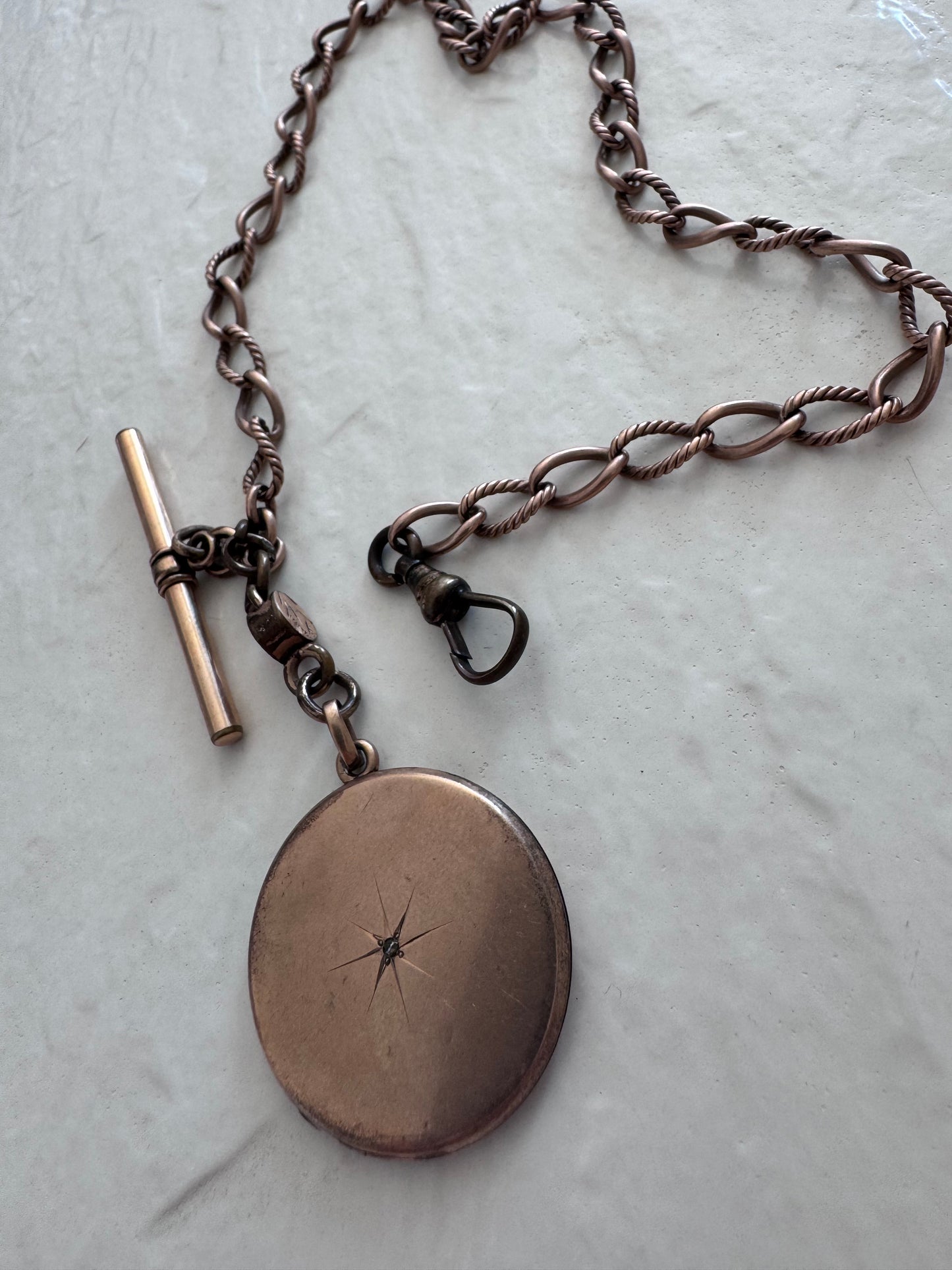 Antique Victorian Rolled Rose Gold Locket Watch Chain Engraved Esther
