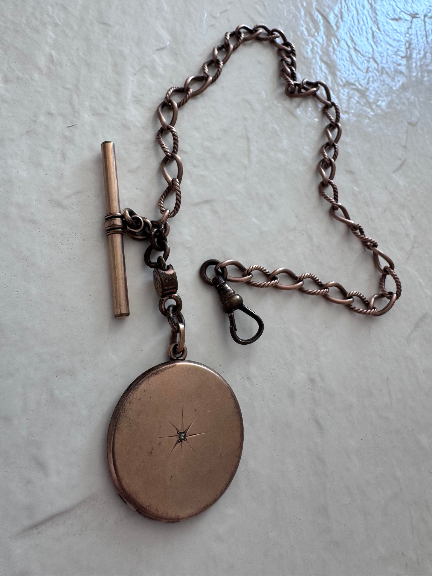 Antique Victorian Rolled Rose Gold Locket Watch Chain Engraved Esther
