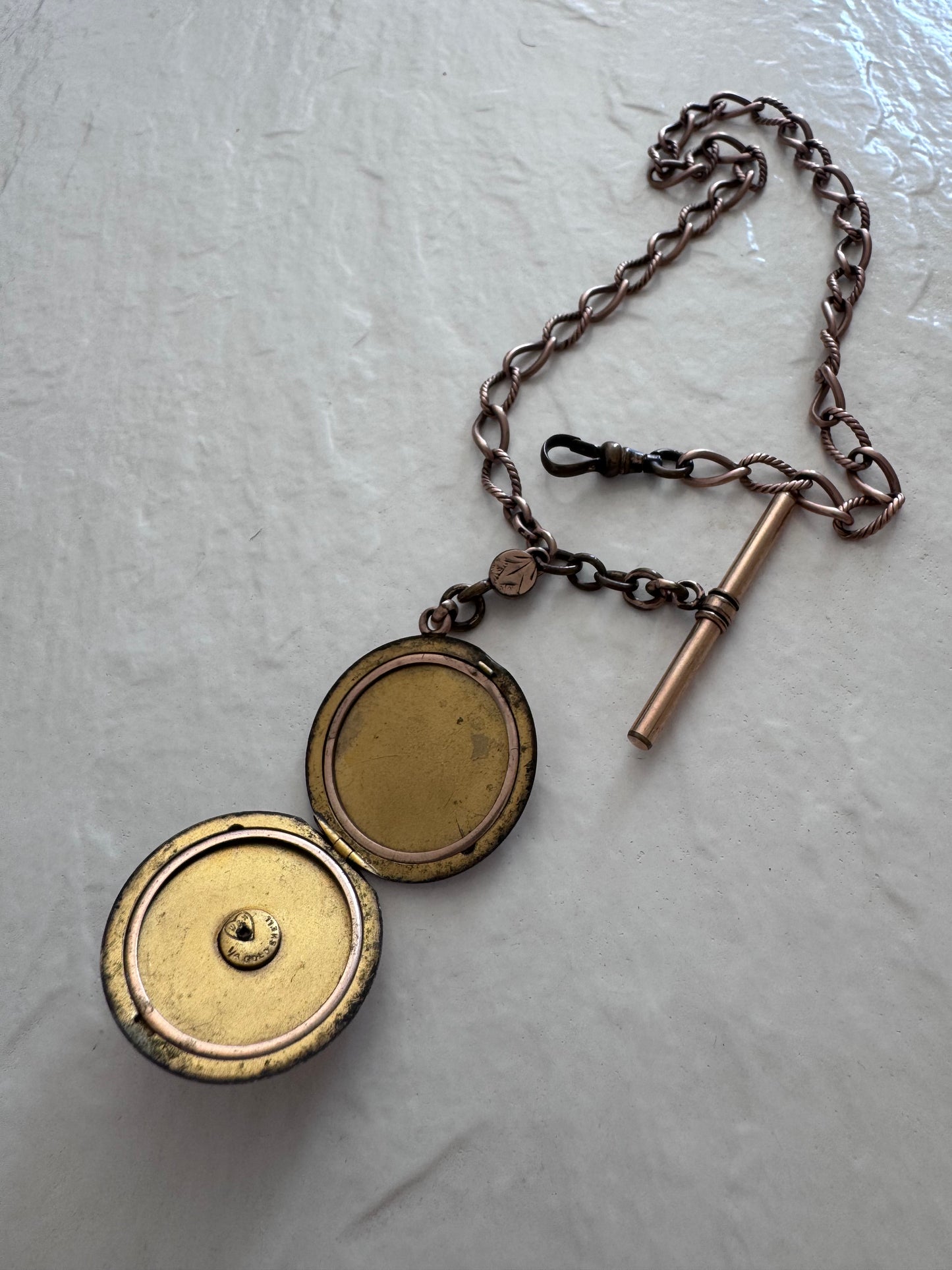 Antique Victorian Rolled Rose Gold Locket Watch Chain Engraved Esther