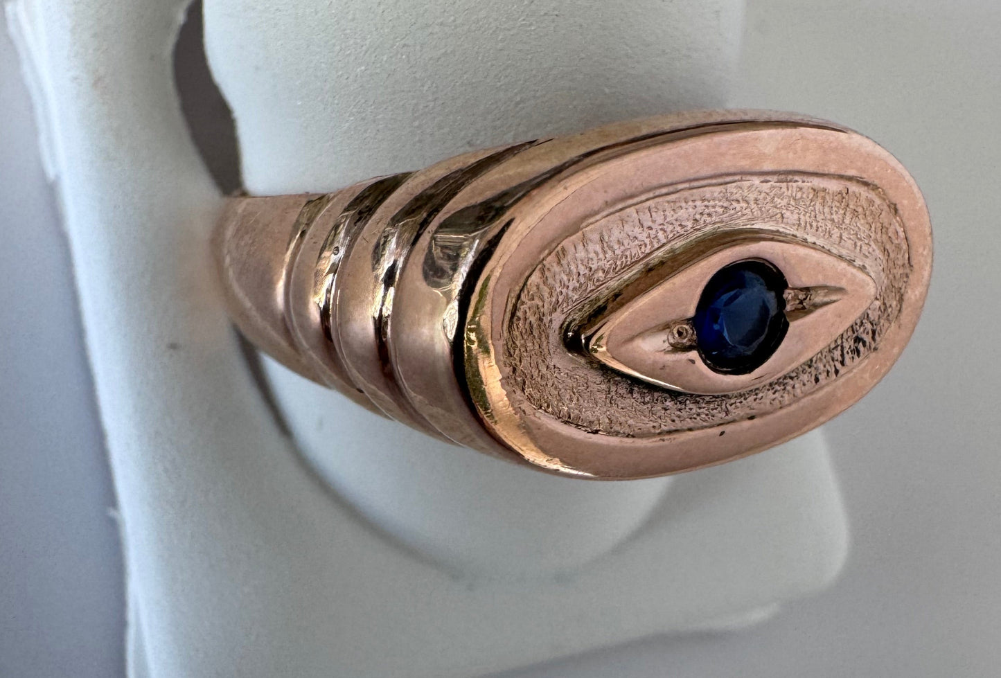 Estate 14K Gold Vintage Evil Eye Ring Blue Sapphire