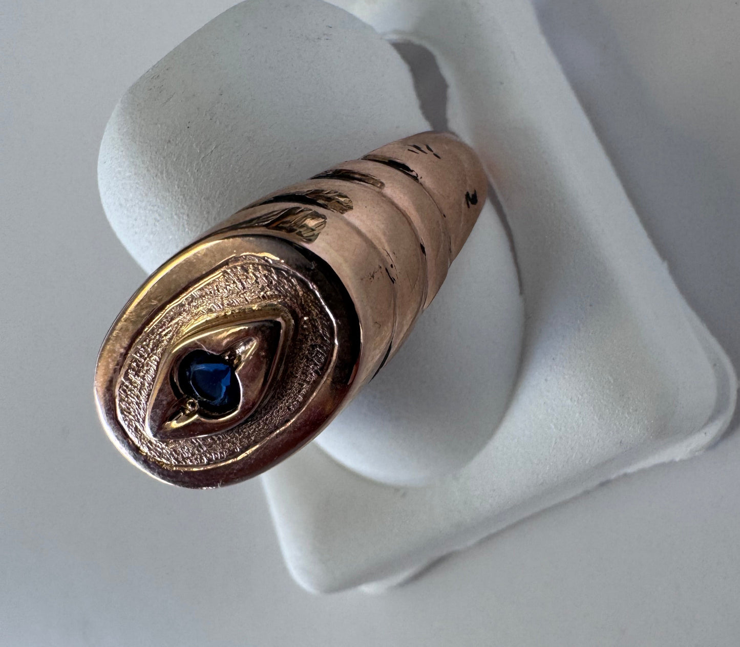 Estate 14K Gold Vintage Evil Eye Ring Blue Sapphire