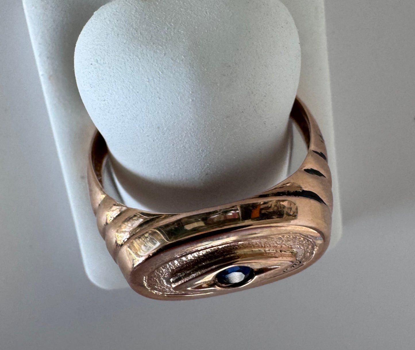 Estate 14K Gold Vintage Evil Eye Ring Blue Sapphire