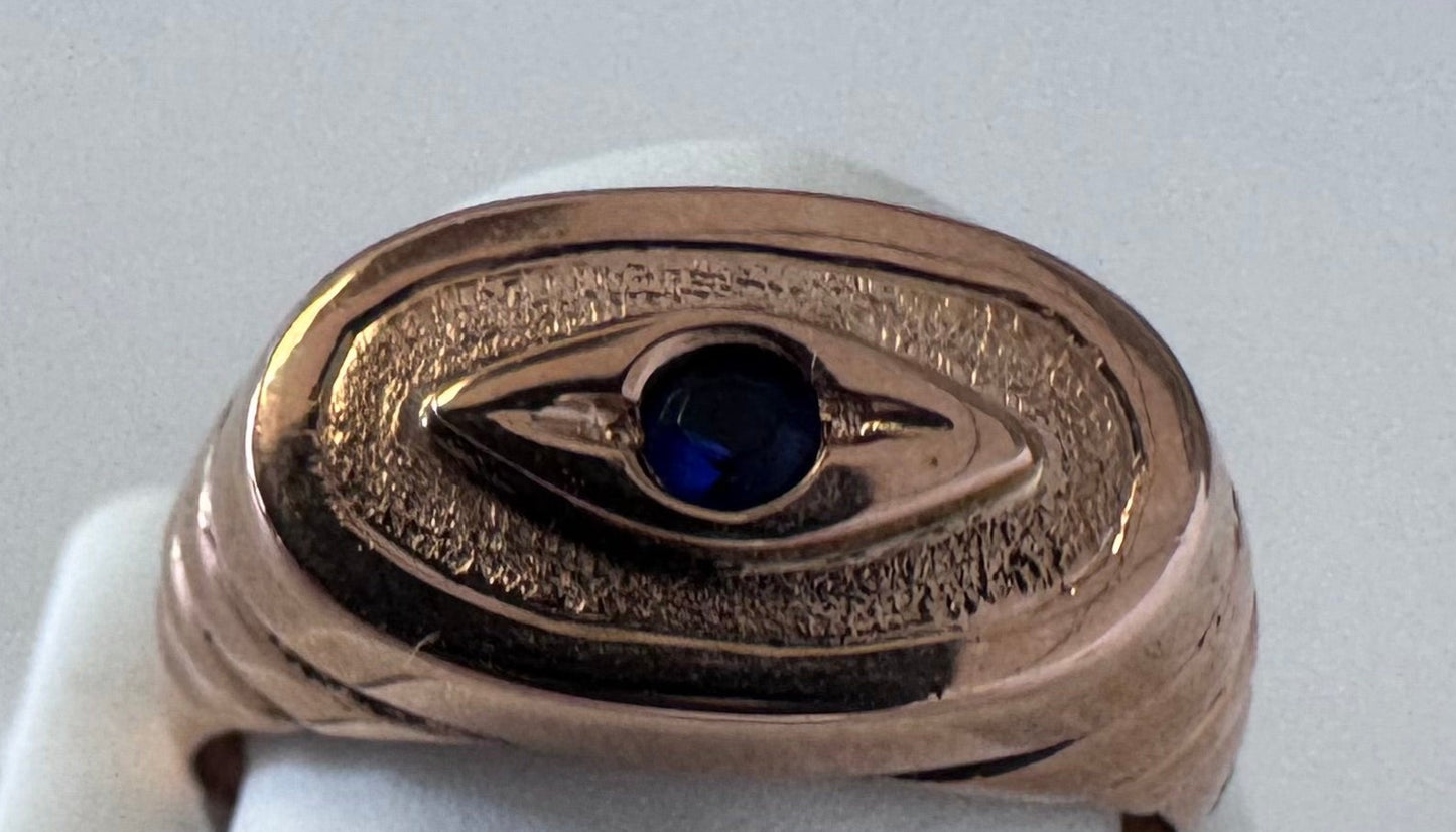 Estate 14K Gold Vintage Evil Eye Ring Blue Sapphire