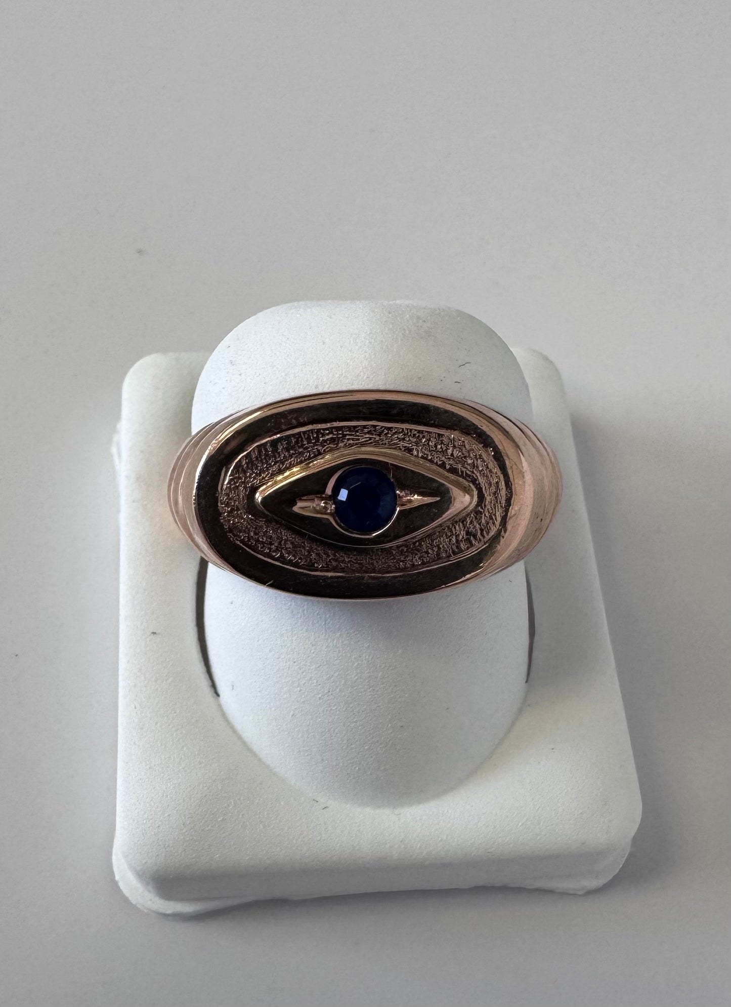 Estate 14K Gold Vintage Evil Eye Ring Blue Sapphire