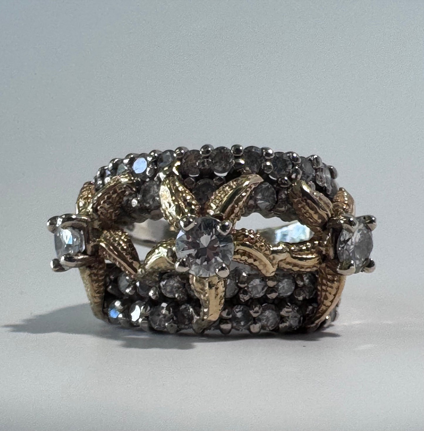 Estate 14K two tone gold diamond starfish ring 1.4ctw vintage design