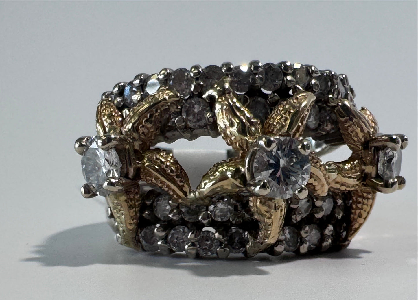 Estate 14K Two Tone Gold Diamond Starfish Ring 1.4ctw Vintage