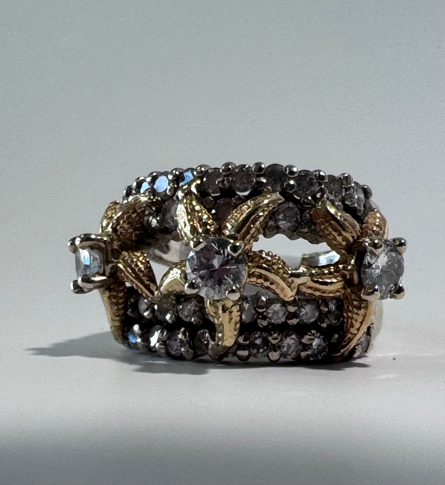 Estate 14K Two Tone Gold Diamond Starfish Ring 1.4ctw Vintage