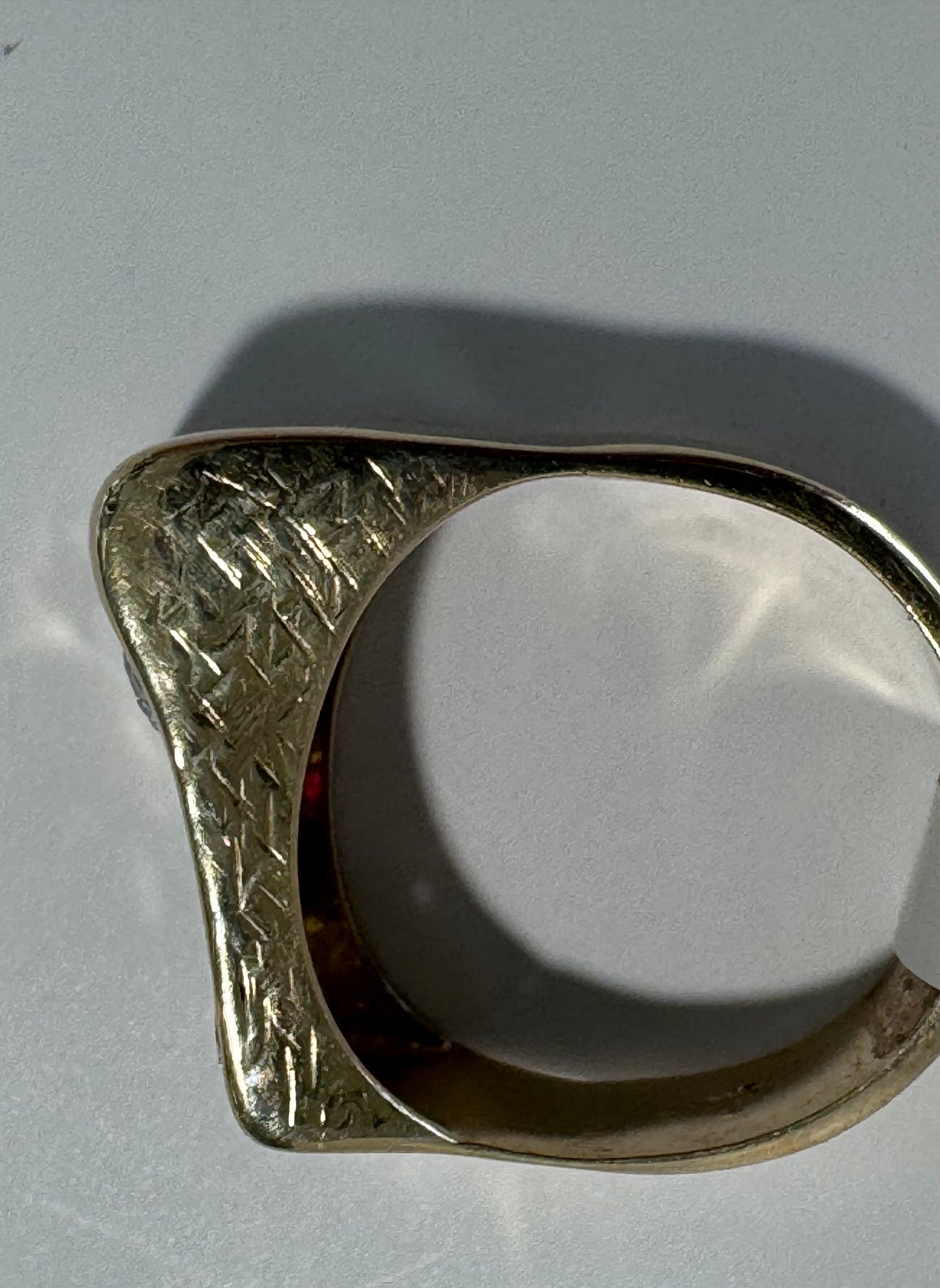 Large and Funky Mid-Century Estate 14K Gold Modernist Ruby and Diamond Ring