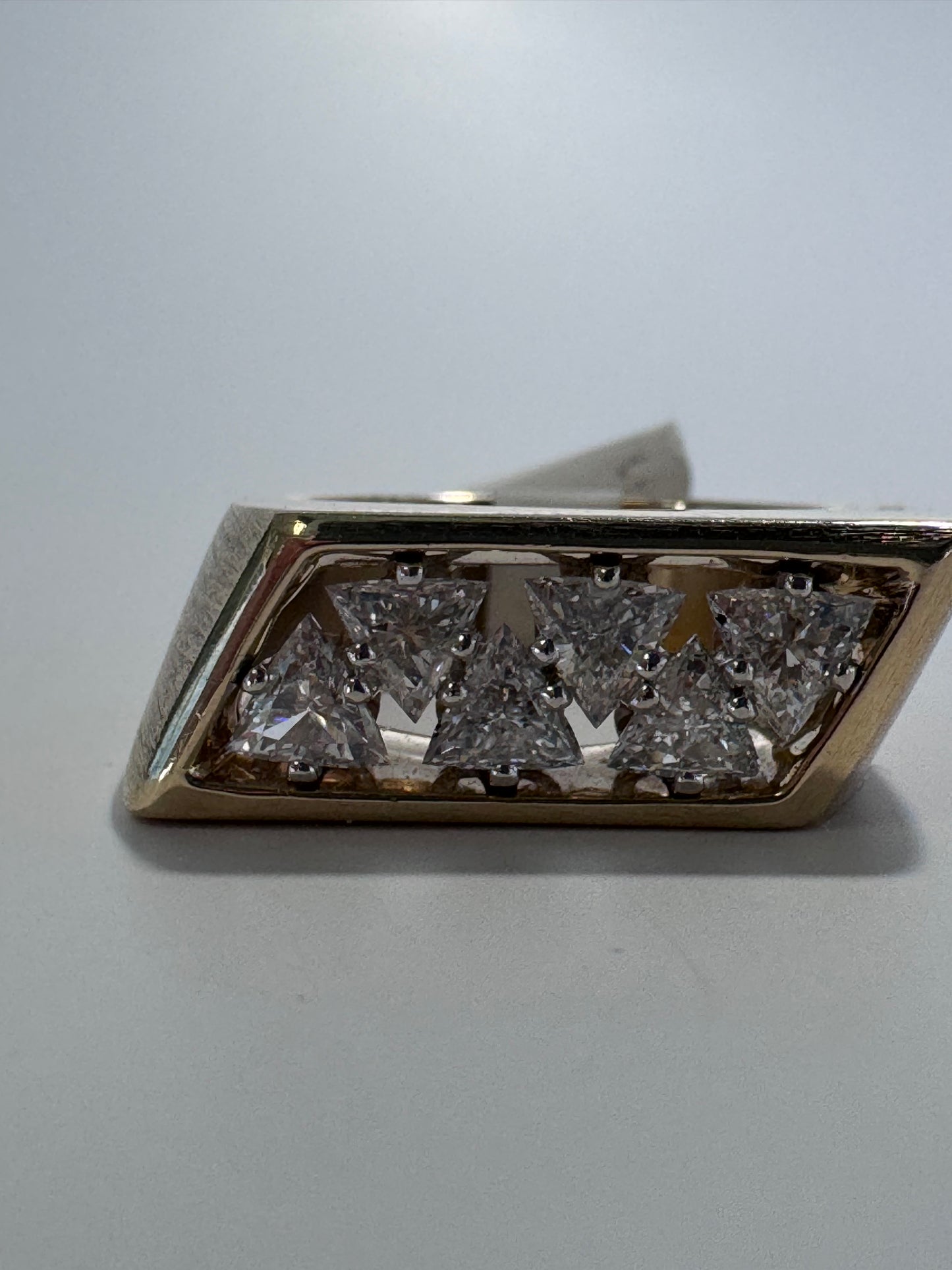 Bold Estate 14K Gold 1950s Diamond Band Ring Trilliant Cut