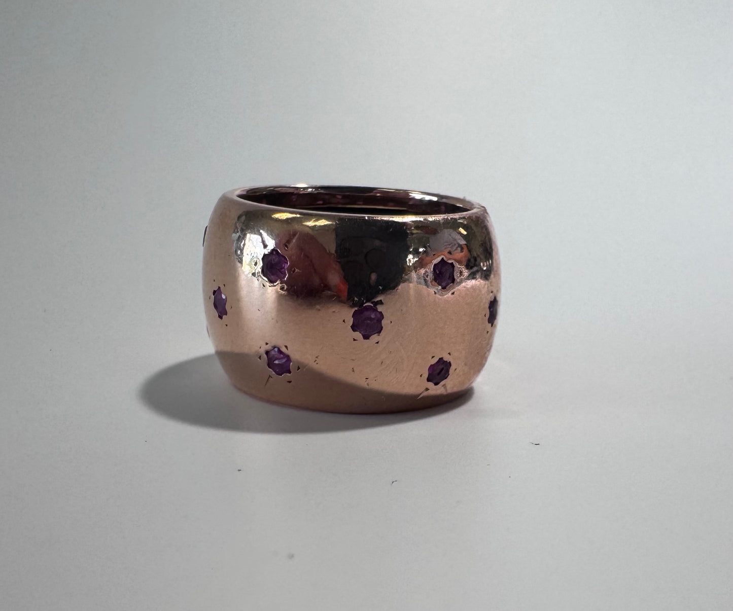 Estate 14K Rose Gold Ruby Star Cigar Band Ring