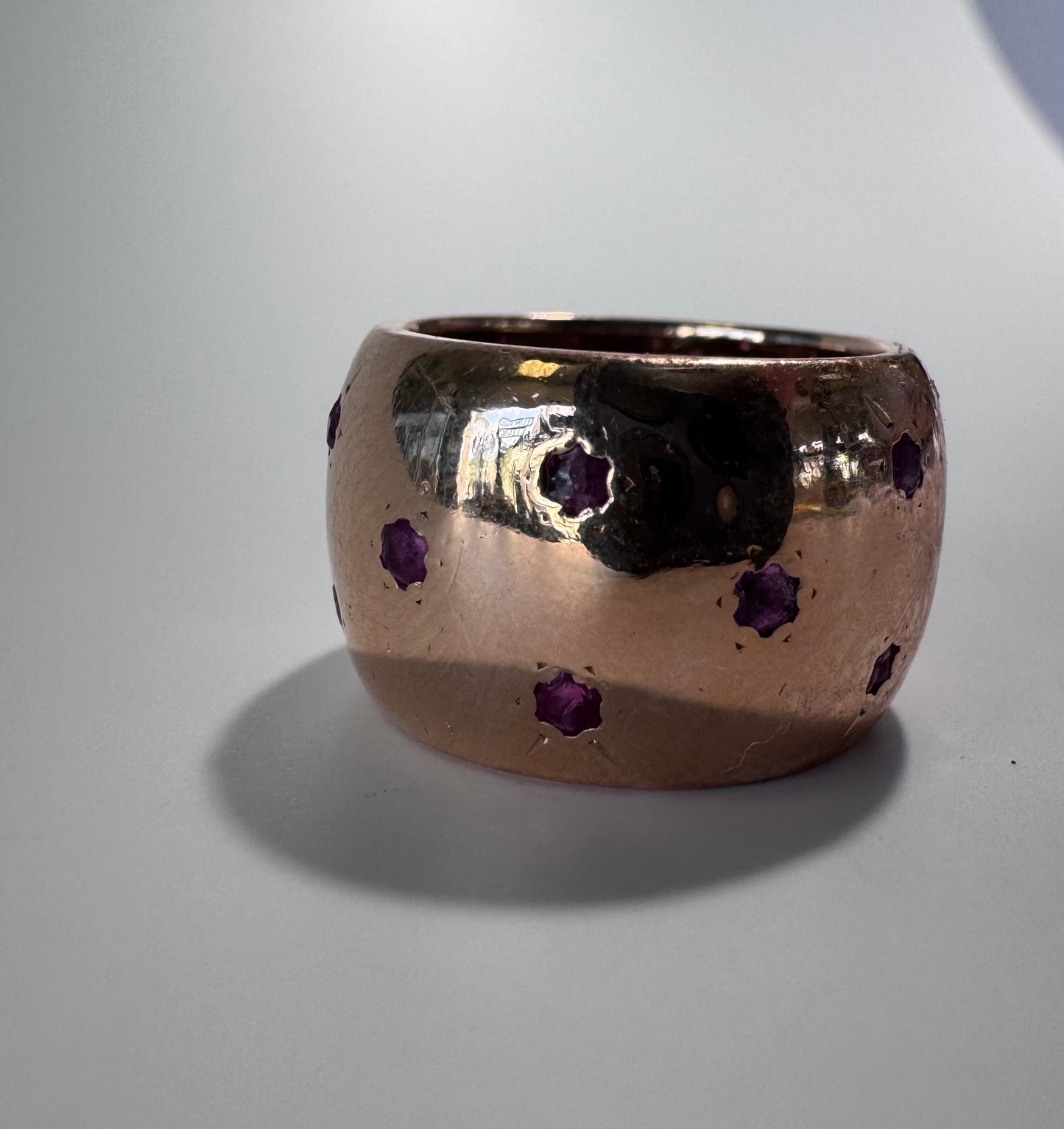 Estate 14K Rose Gold Ruby Star Cigar Band Ring
