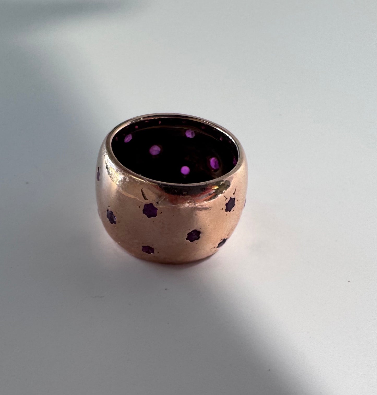 Estate 14K Rose Gold Ruby Star Cigar Band Ring