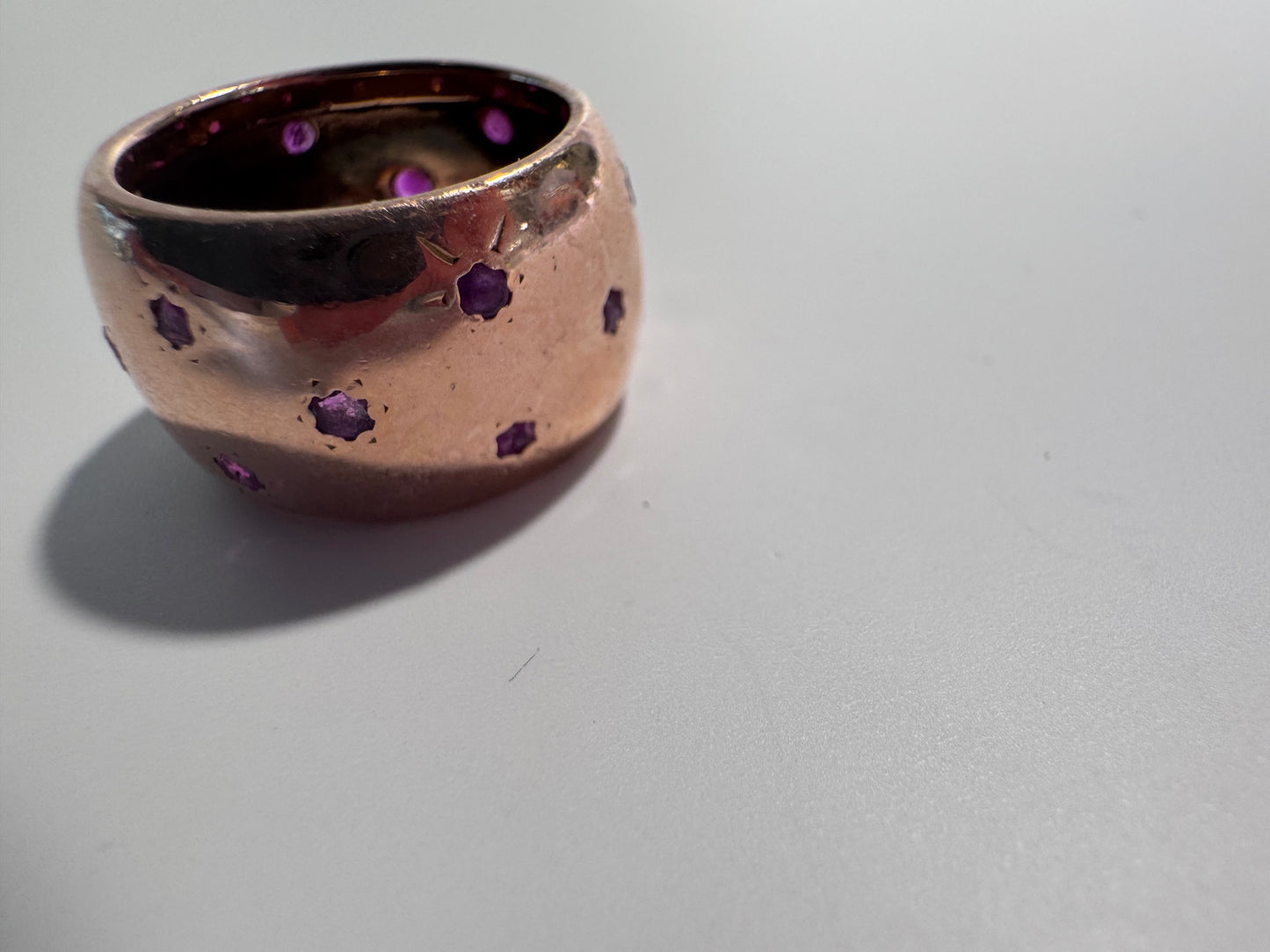 Estate 14K Rose Gold Ruby Star Cigar Band Ring