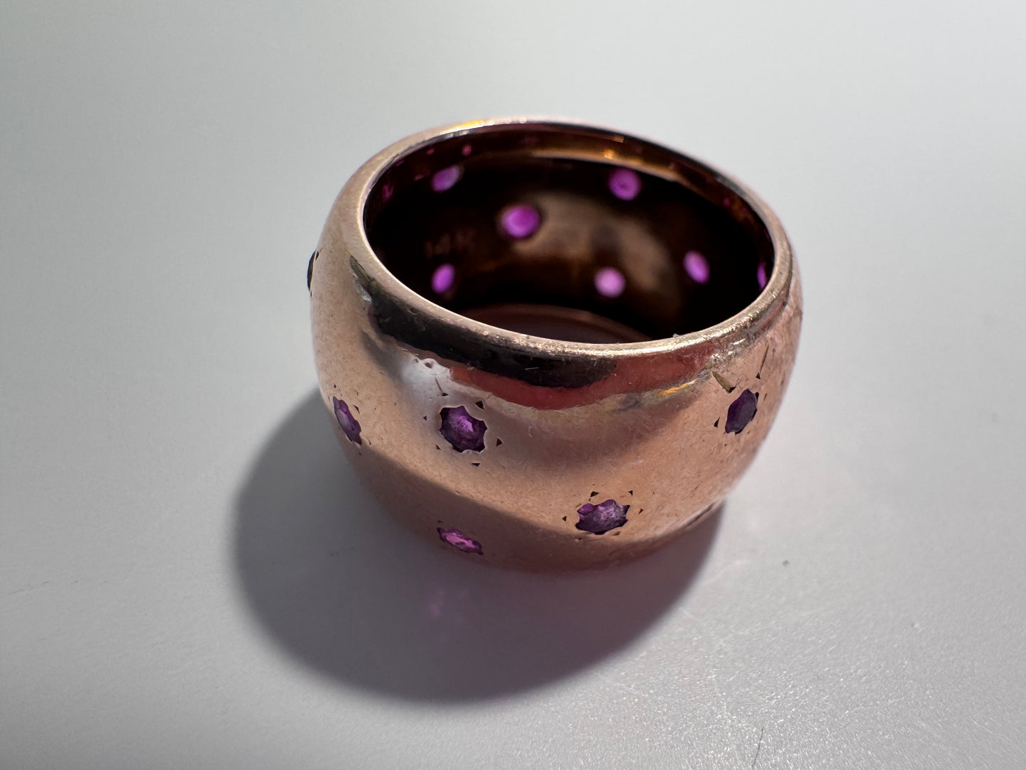 Estate 14K Rose Gold Ruby Star Cigar Band Ring
