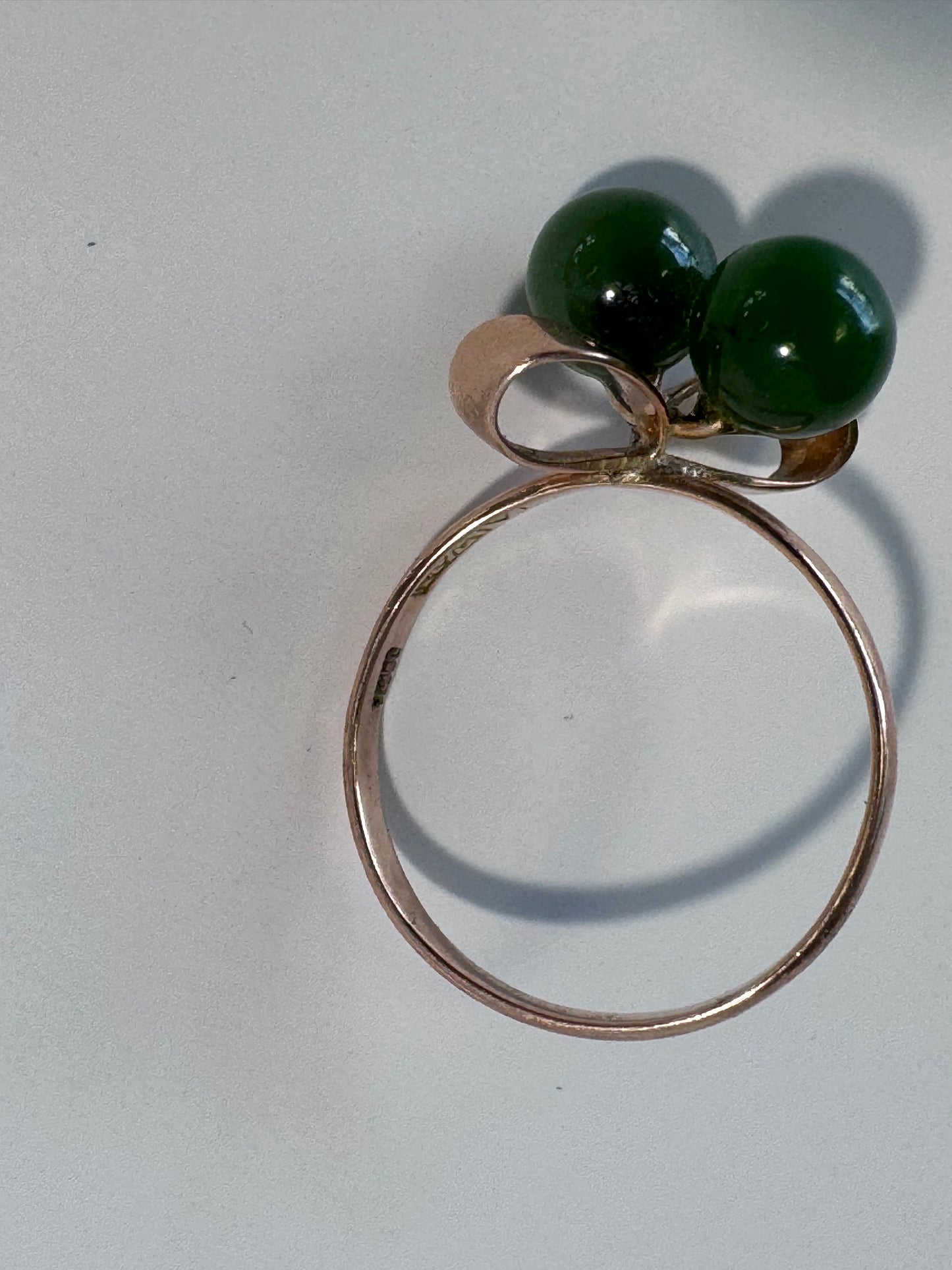 Estate 14K Gold Modernist Bow and Jade Sphere Ring