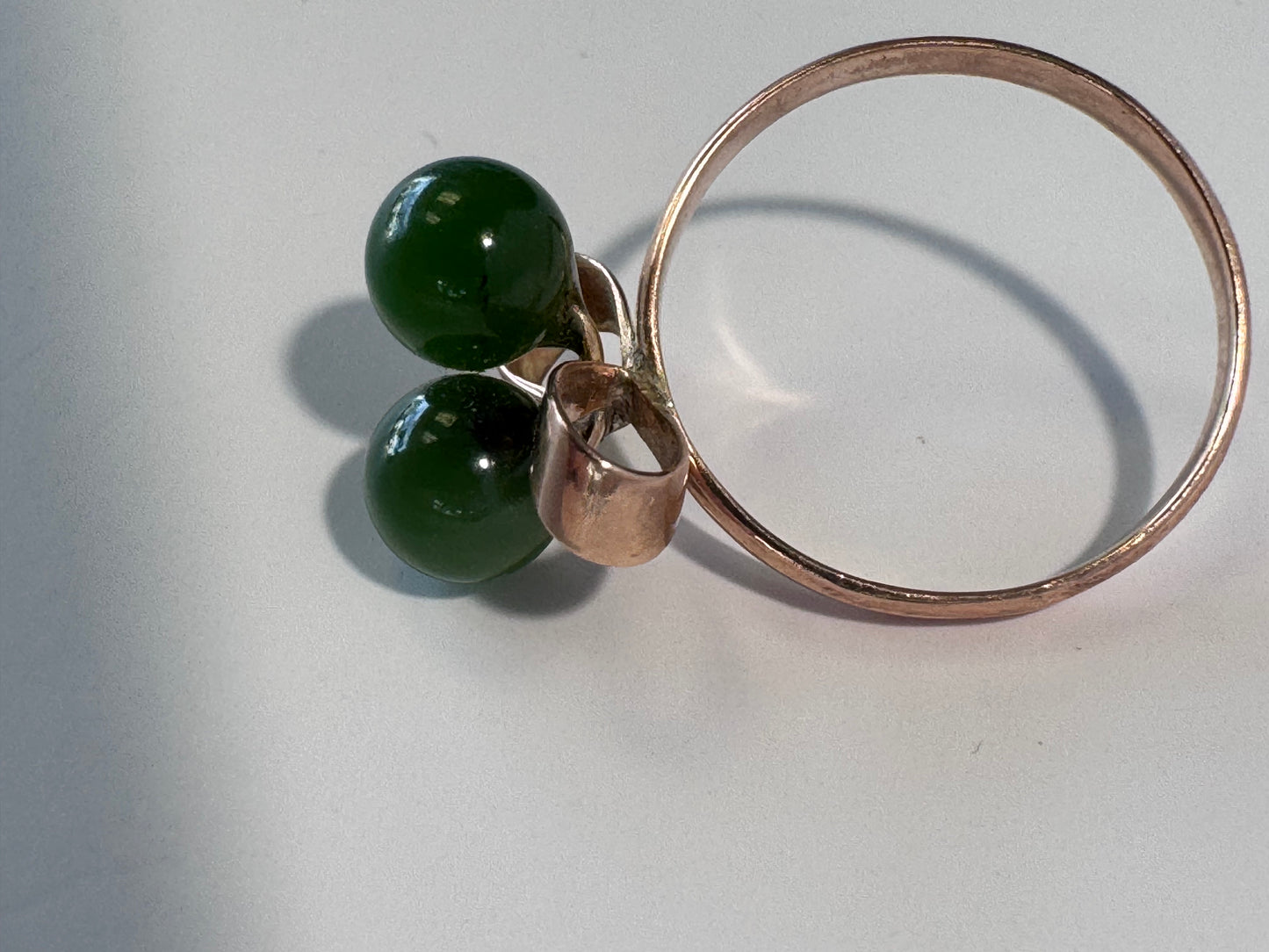 Estate 14K Gold Modernist Bow and Jade Sphere Ring