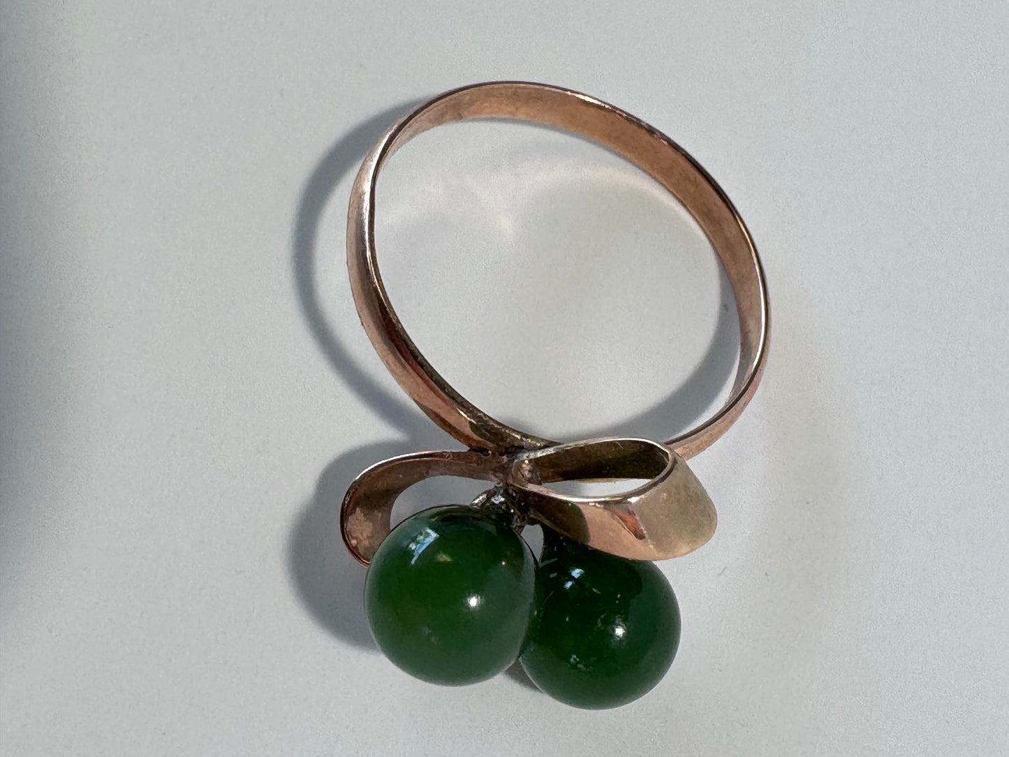 Estate 14K Gold Modernist Bow and Jade Sphere Ring