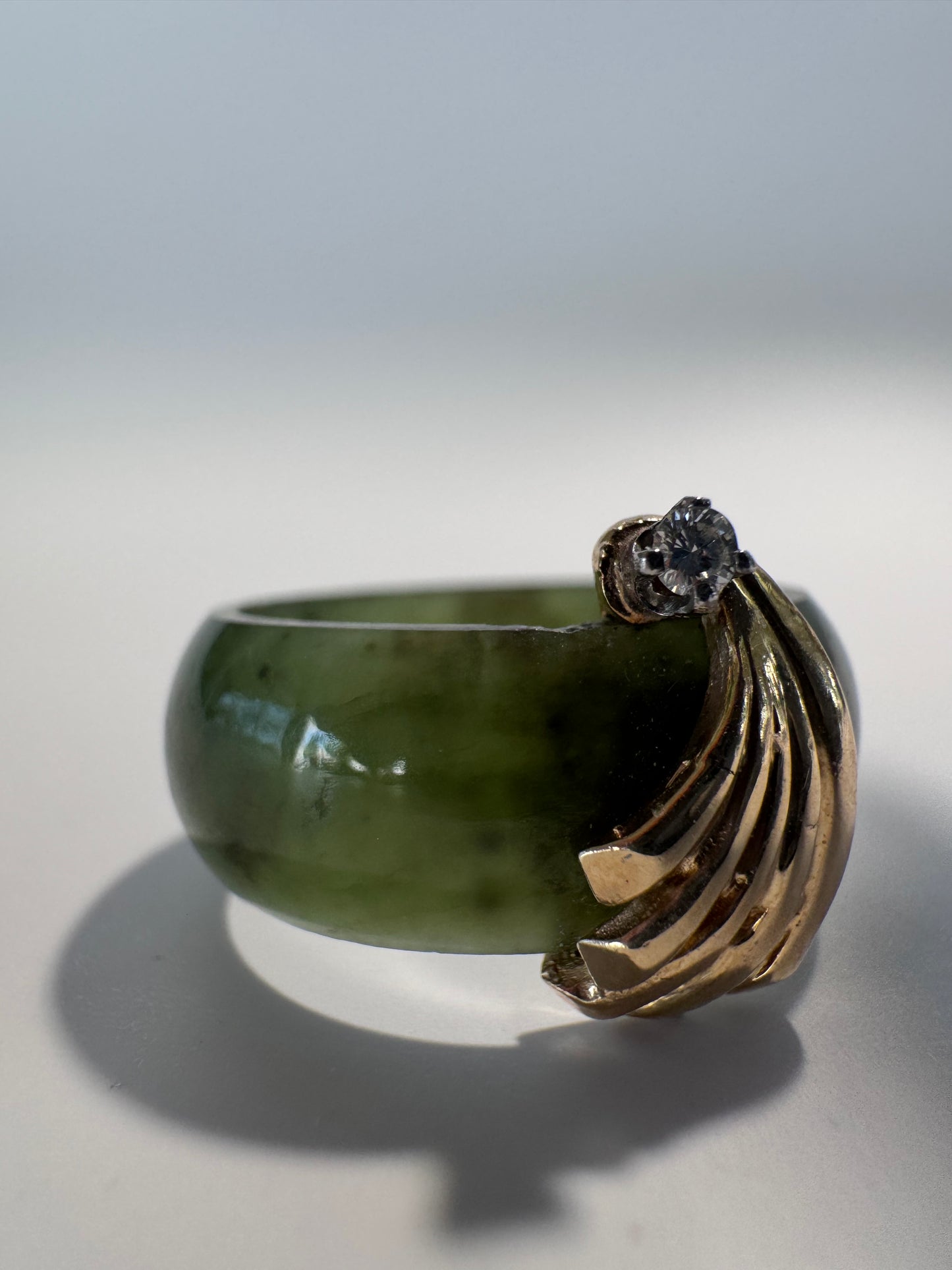 Estate 14K Gold Green Jade Ring Vintage