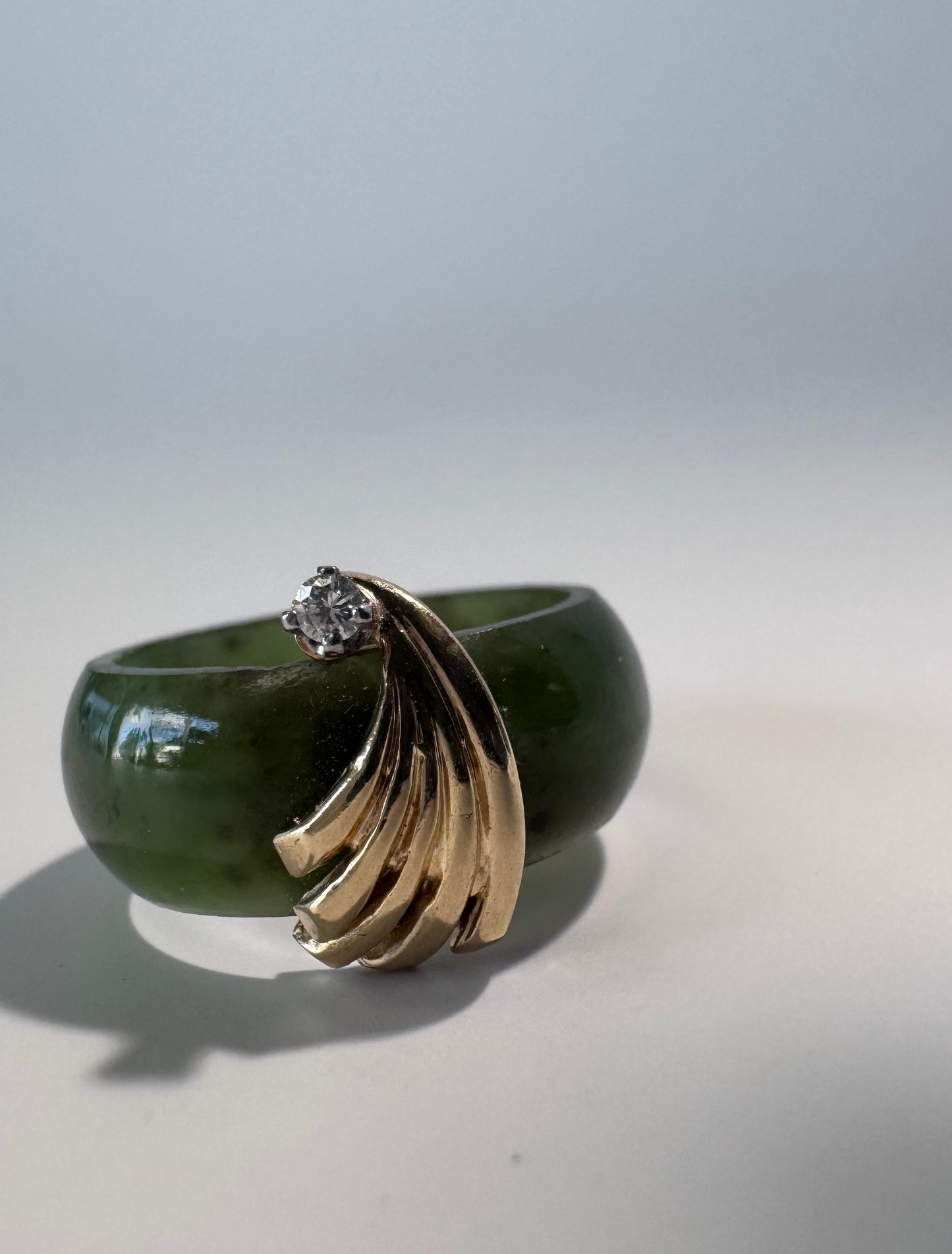 Estate 14K Gold Green Jade Ring Vintage