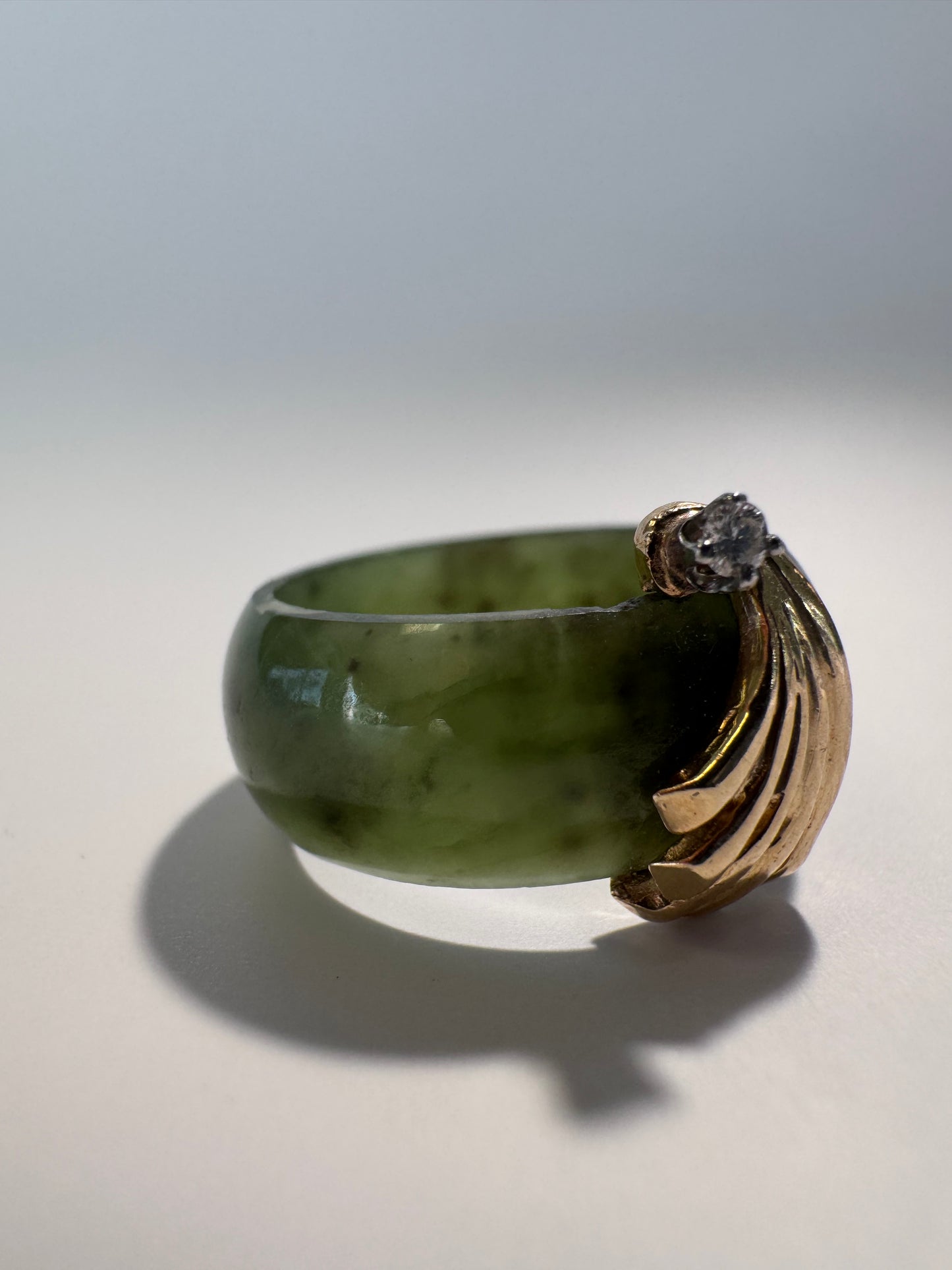 Estate 14K Gold Green Jade Ring Vintage