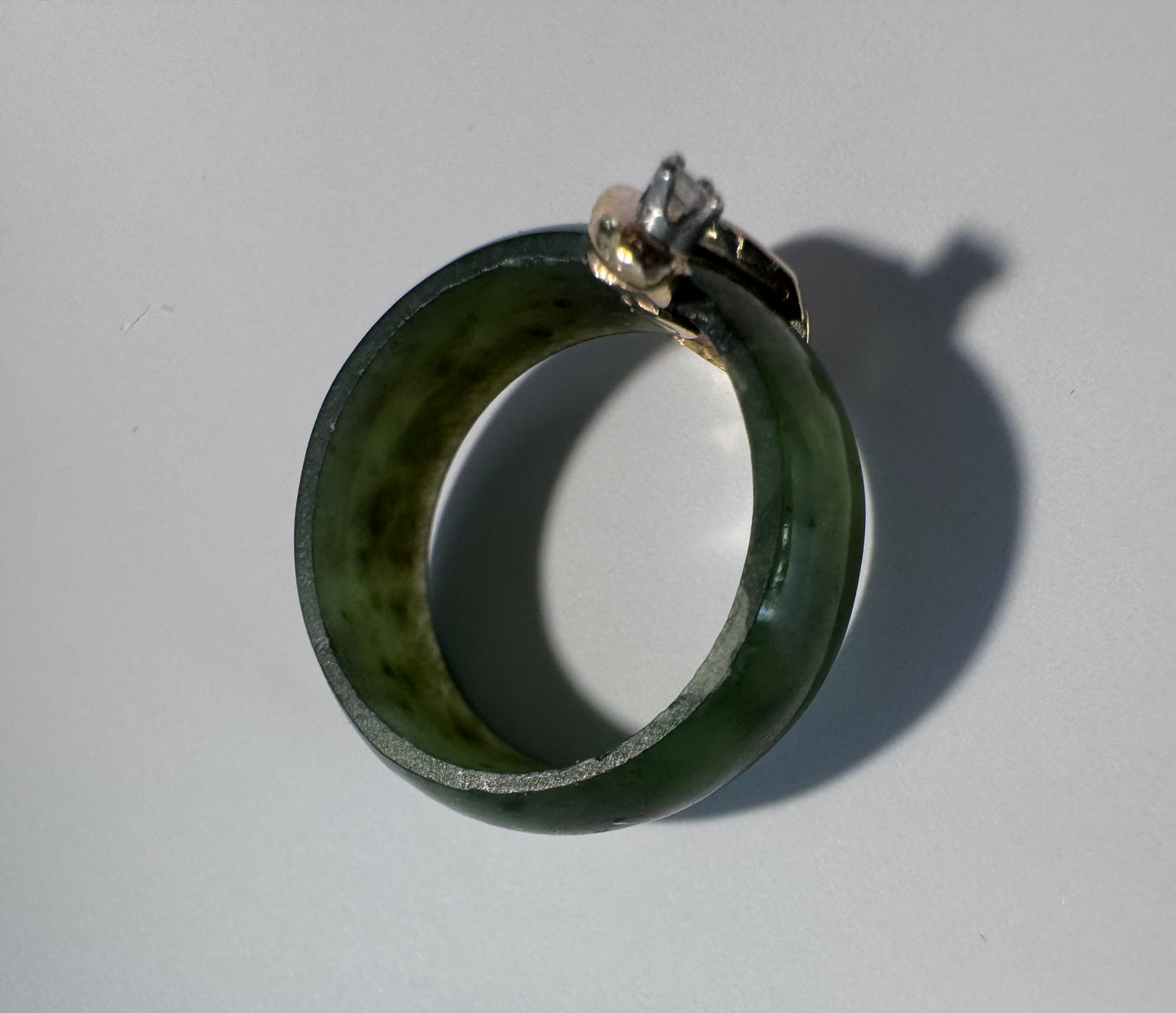 Estate 14K Gold Green Jade Ring Vintage