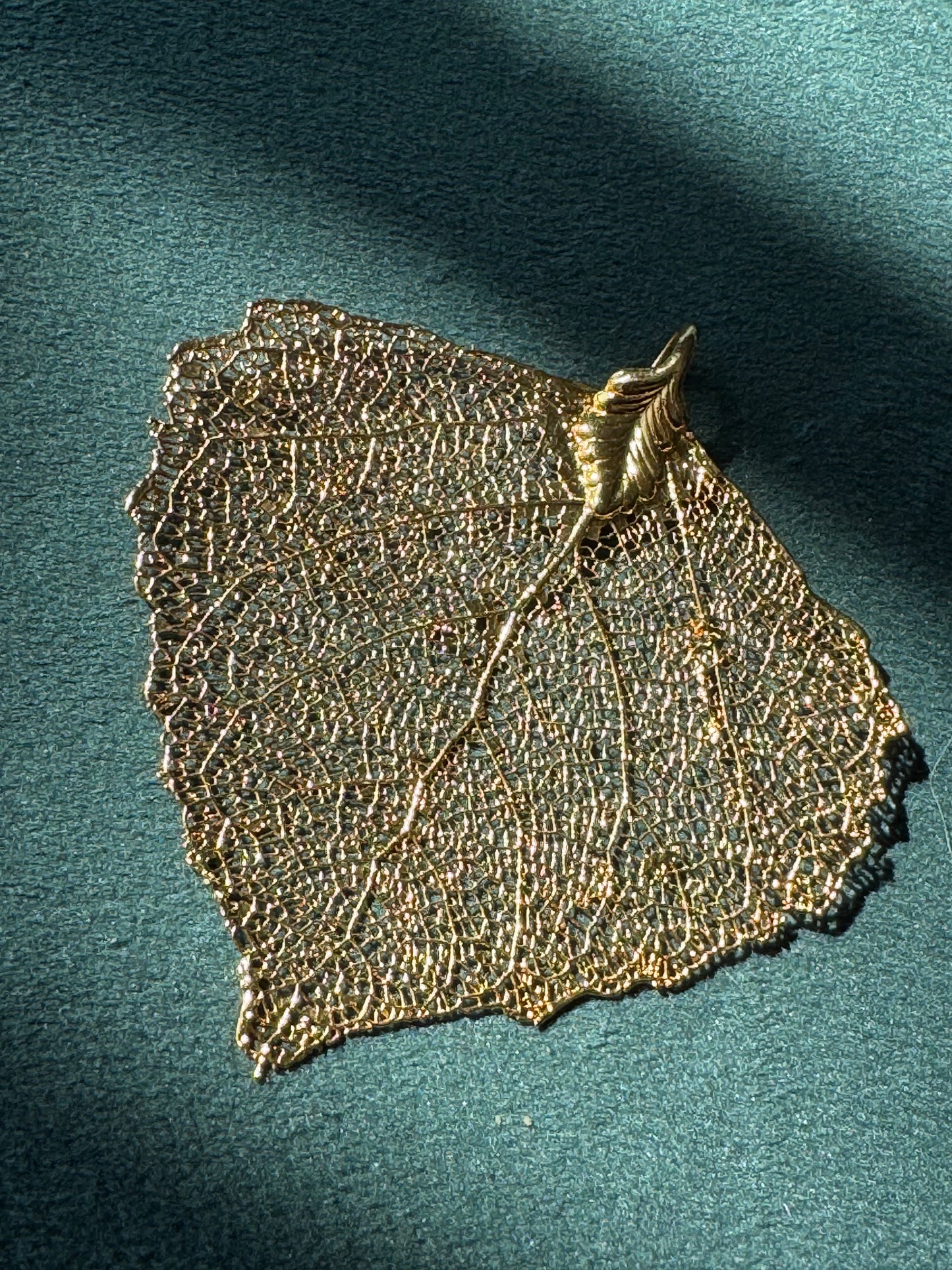 Vintage 14K Gold Dipped Real Leaf Pendant Brooch
