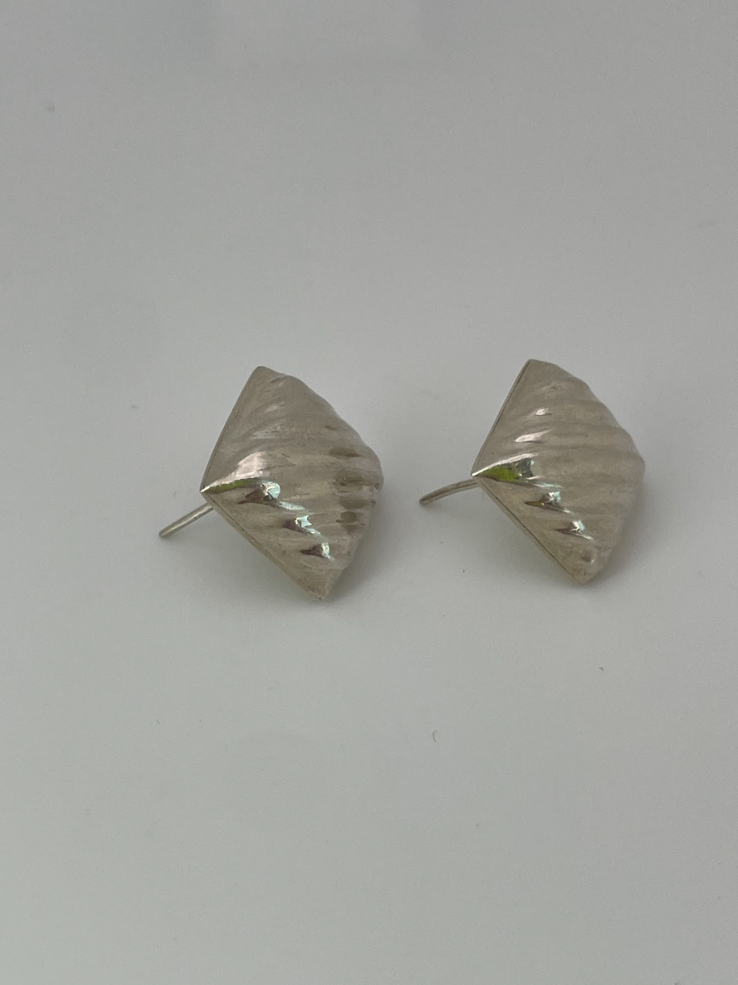 Vintage Zig Zag Pillow Stud Earrings Sterling Silver