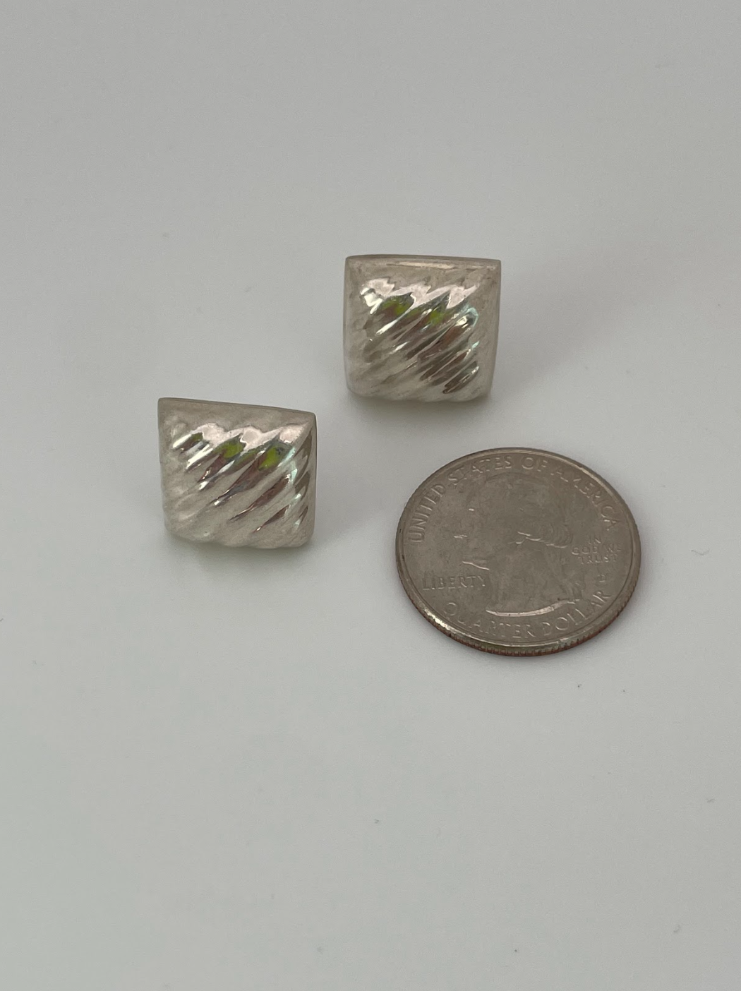 Vintage Zig Zag Pillow Stud Earrings Sterling Silver