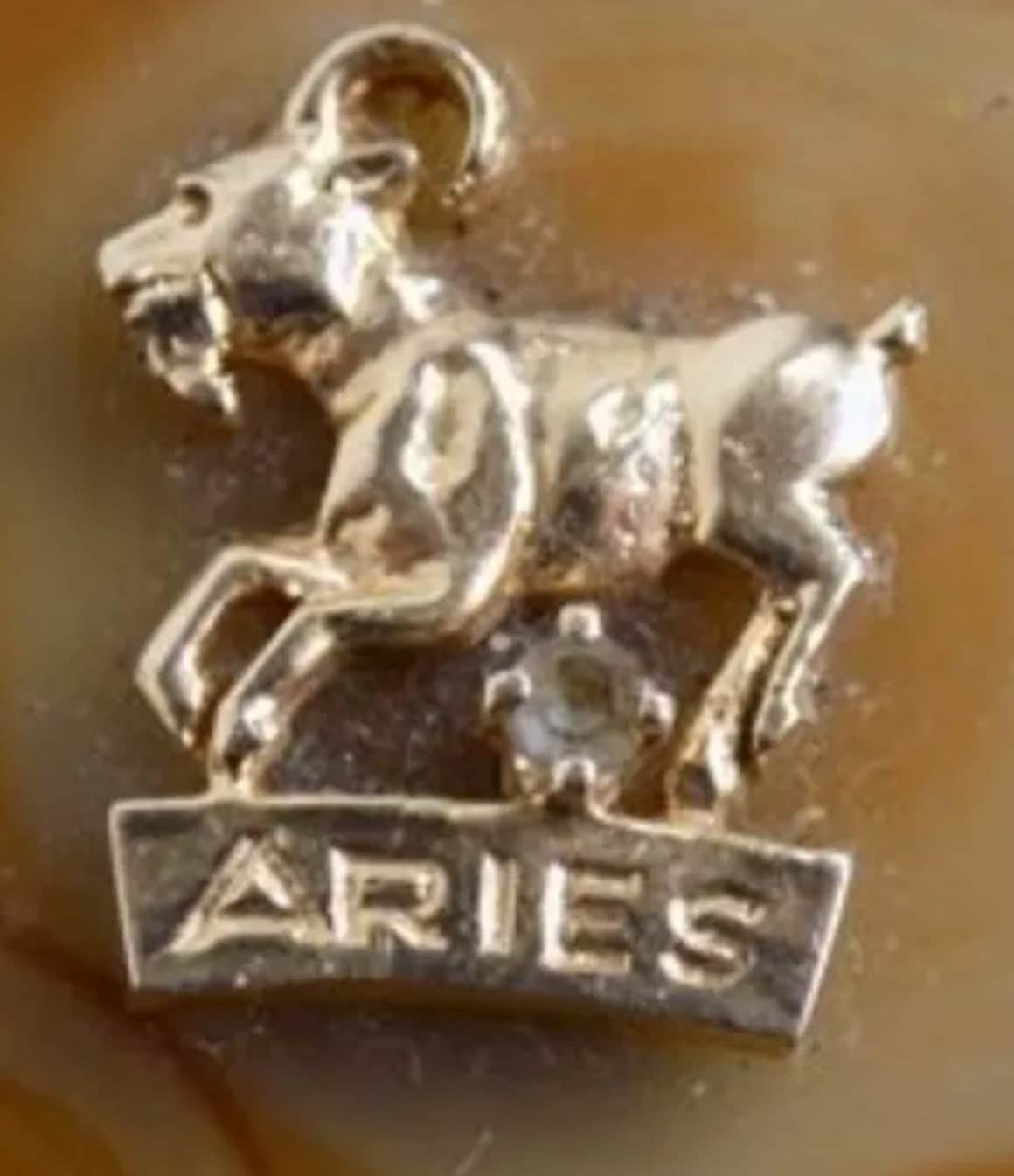Estate Vintage Zodiac Aires 14k Gold and Agate Pendant