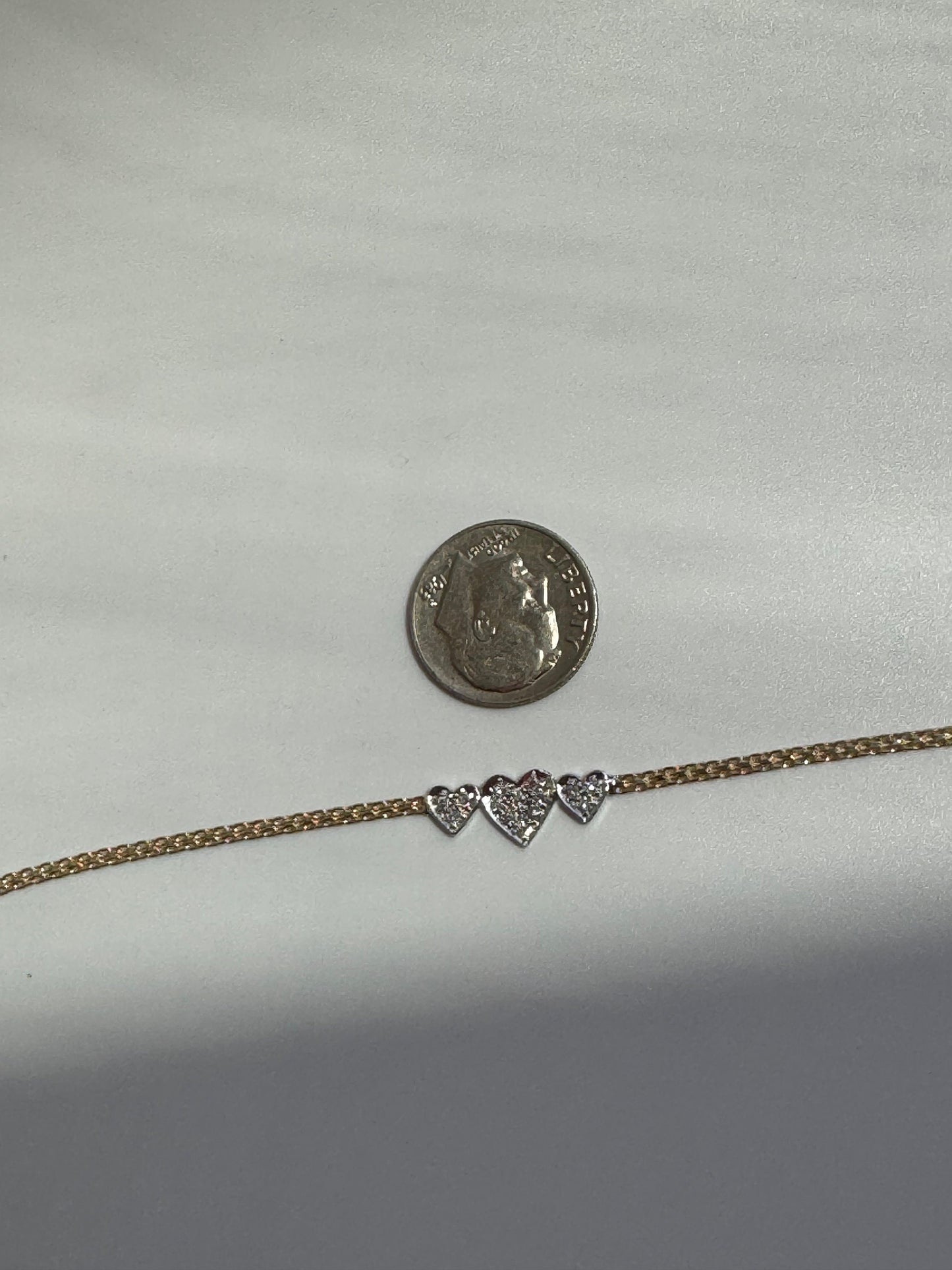 Vintage Estate Three Heart Anklet in 14k Gold and Diamonds