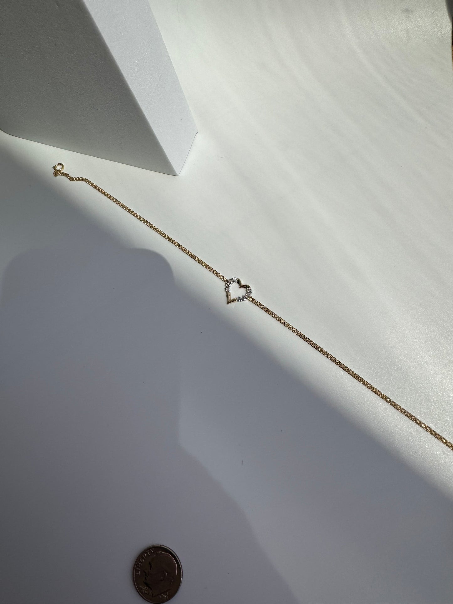Vintage Estate Deadstock Heart Anklet in 14k and Diamonds