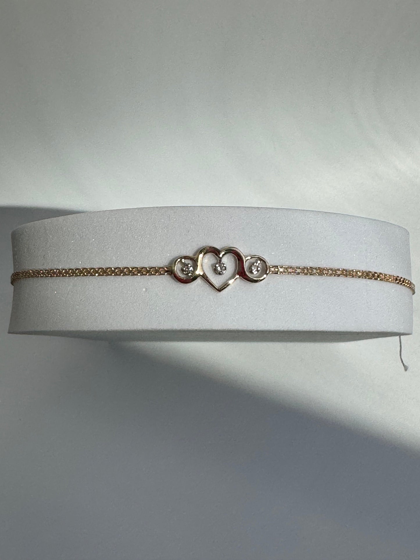 Vintage Estate Three Heart Anklet in 14k Gold and Diamonds Deadstock