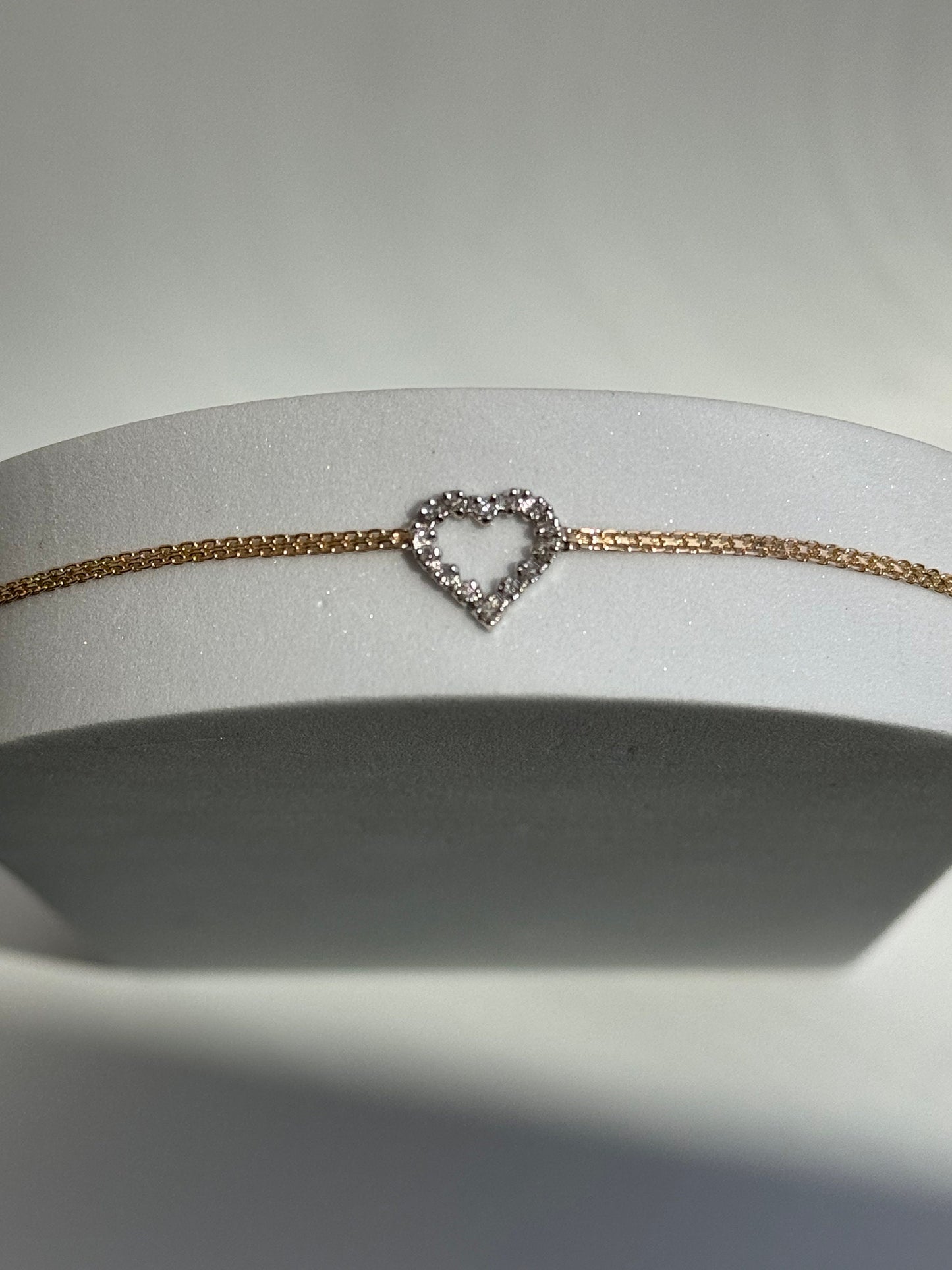 Vintage Estate Deadstock Heart Anklet in 14k Gold and Diamonds
