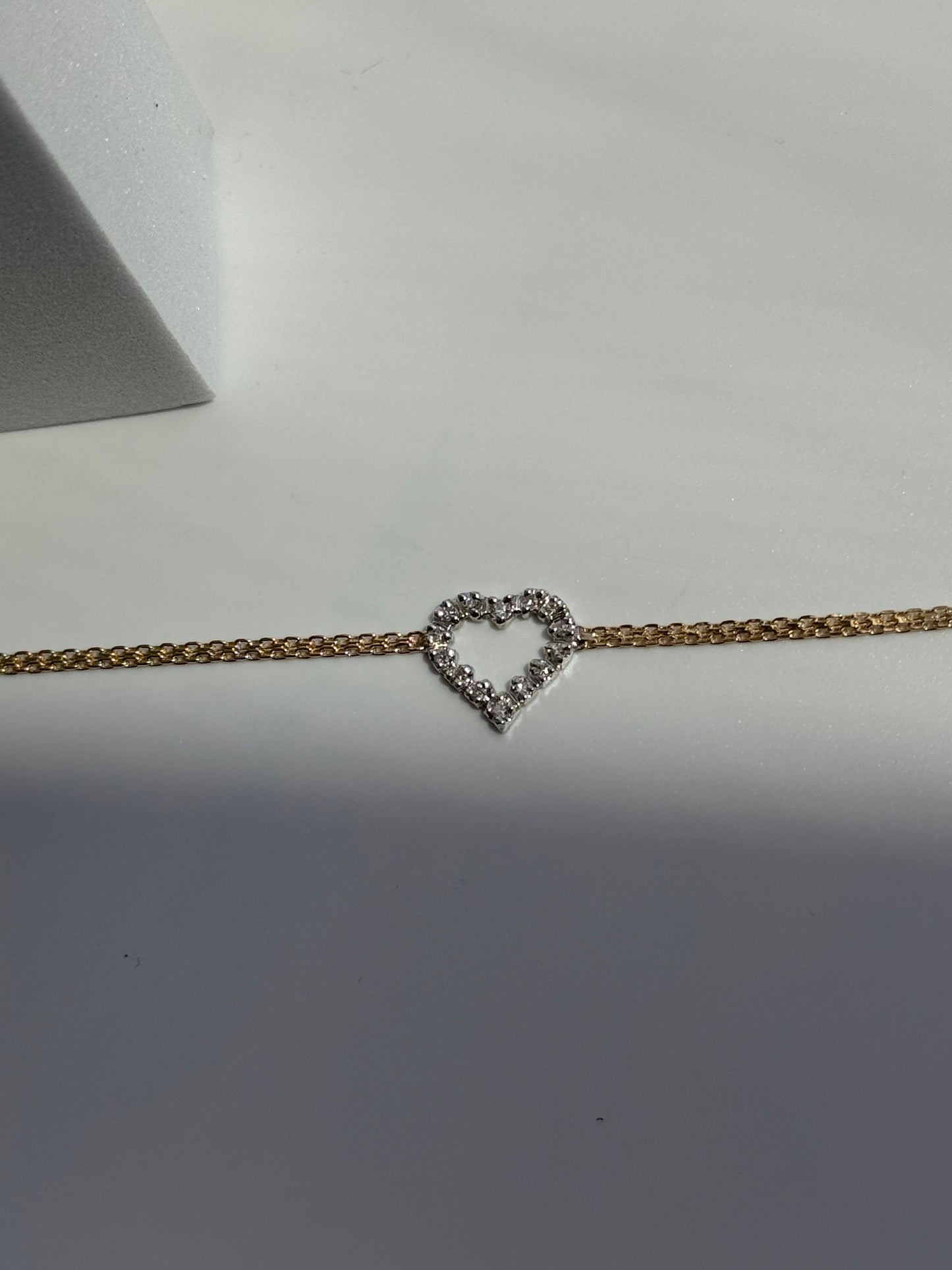 Vintage Estate Deadstock Heart Anklet in 14k Gold and Diamonds