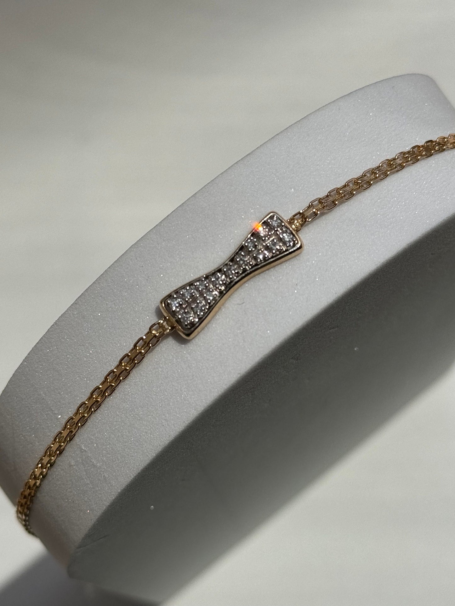 Vintage Estate Deadstock Bowtie Anklet in 14k and Diamonds
