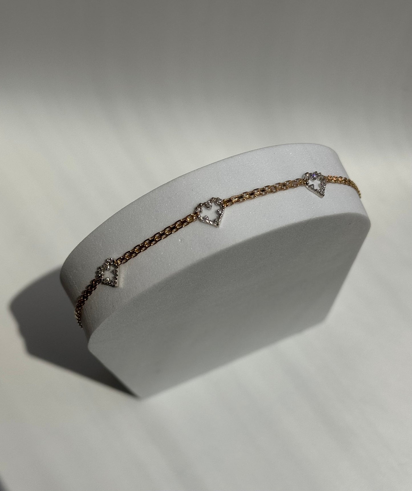 Vintage Estate Deadstock Triple Heart Anklet in 14k Gold and Diamonds
