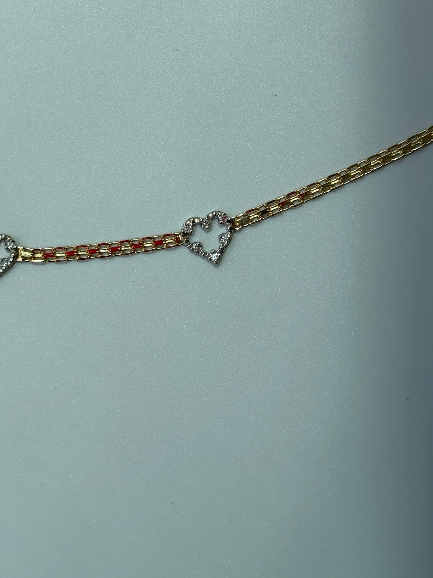 Vintage Estate Deadstock Triple Heart Anklet in 14k Gold and Diamonds