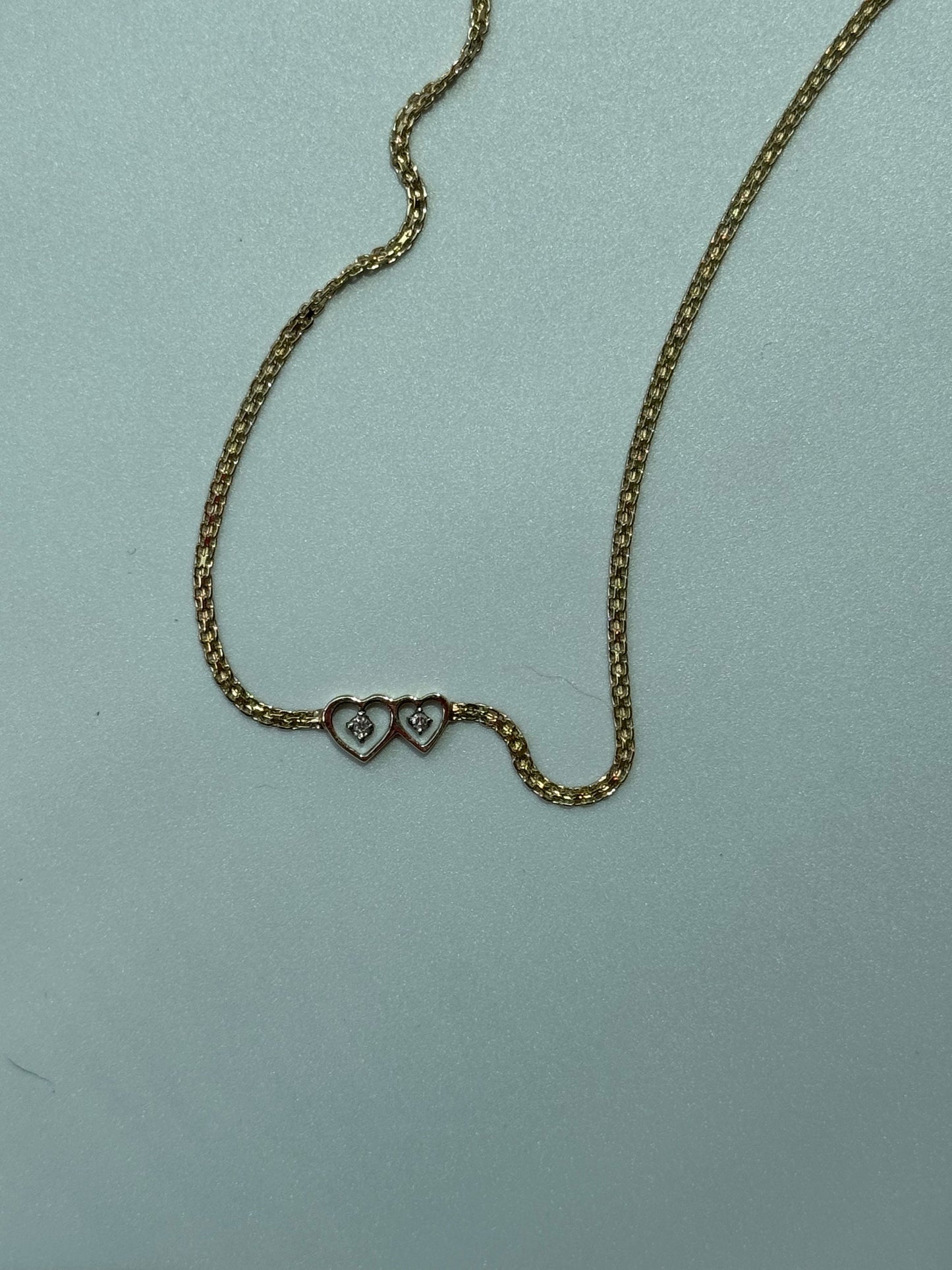 Vintage Estate Deadstock White Gold Two Hearts Anklet in 14k and Diamonds
