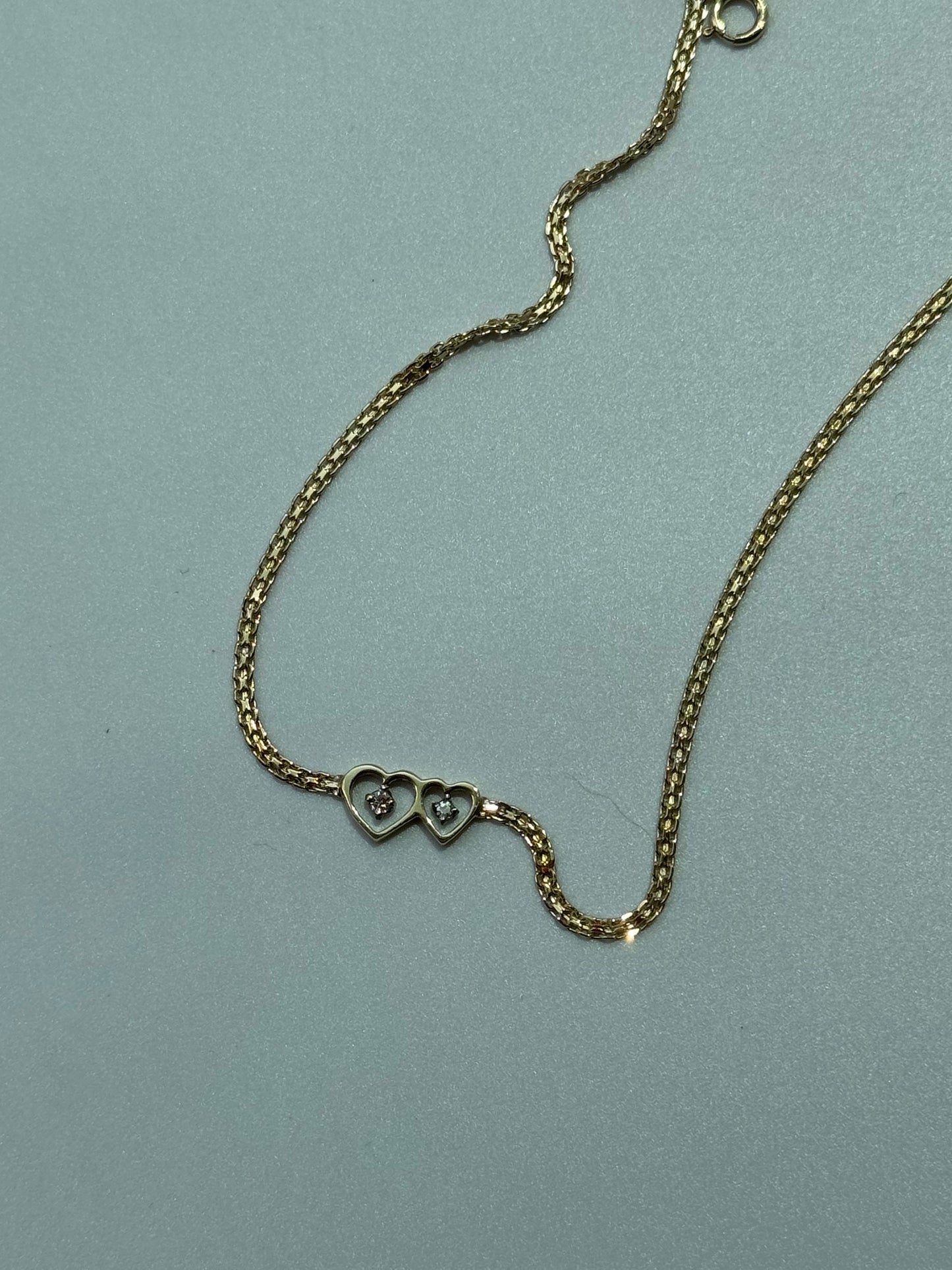 Vintage Estate Deadstock White Gold Two Hearts Anklet in 14k and Diamonds